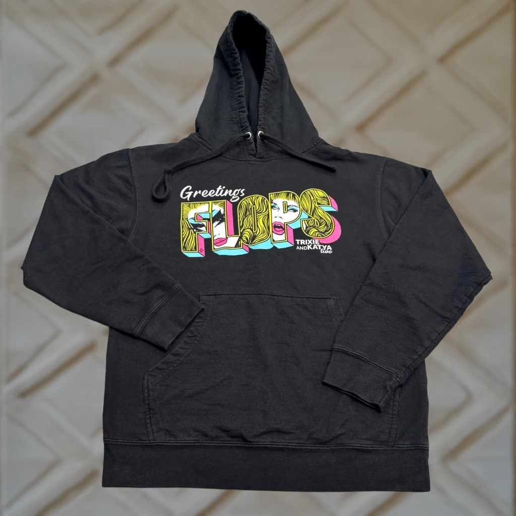 Vintage Trixie & Katya Live Greetings Flops Tour Merch Pullover Hoodie Sweatshirt Small Unisex Adults Black Cotton Polyester Hoodie Size US S / EU 44-46 / 1 - 1 Thumbnail