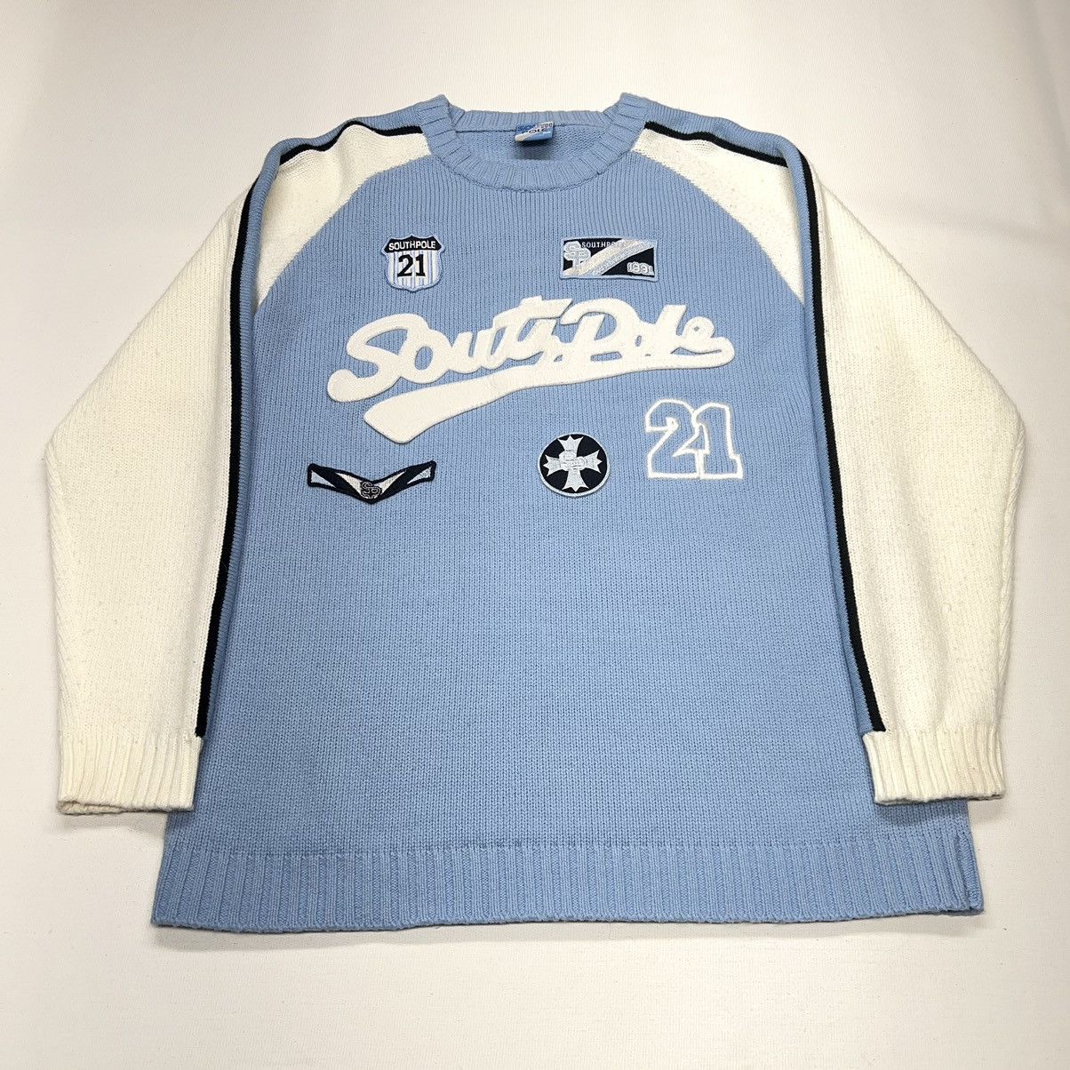 Southpole × Vintage VTG Southpole Sweater Blue White Crewneck Knit Patch Y2K Size US M / EU 48-50 / 2 - 1 Thumbnail