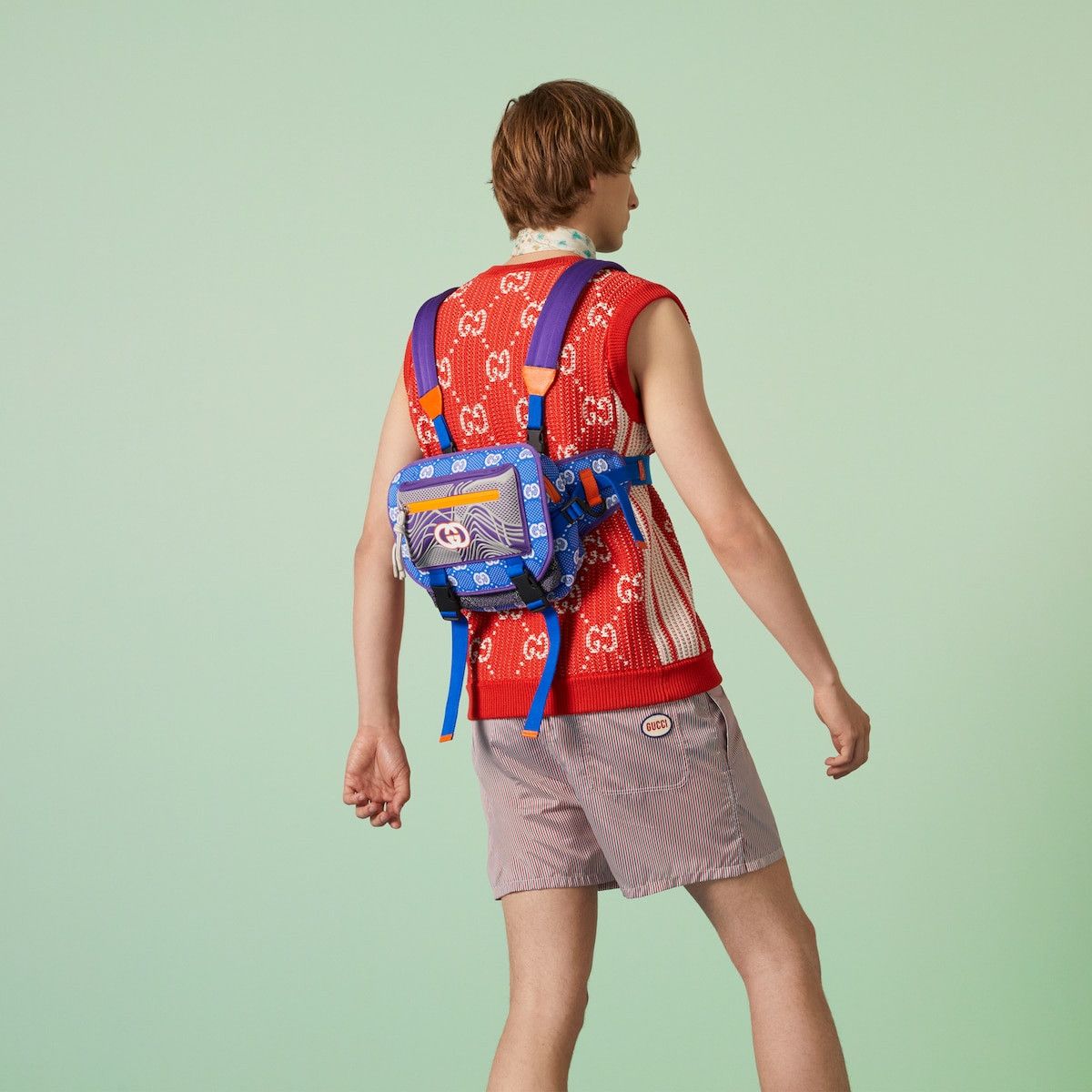 Gucci Gucci Nylon Backpack Ripstop GG Allover Blue Orange Size ONE SIZE - 11 Thumbnail
