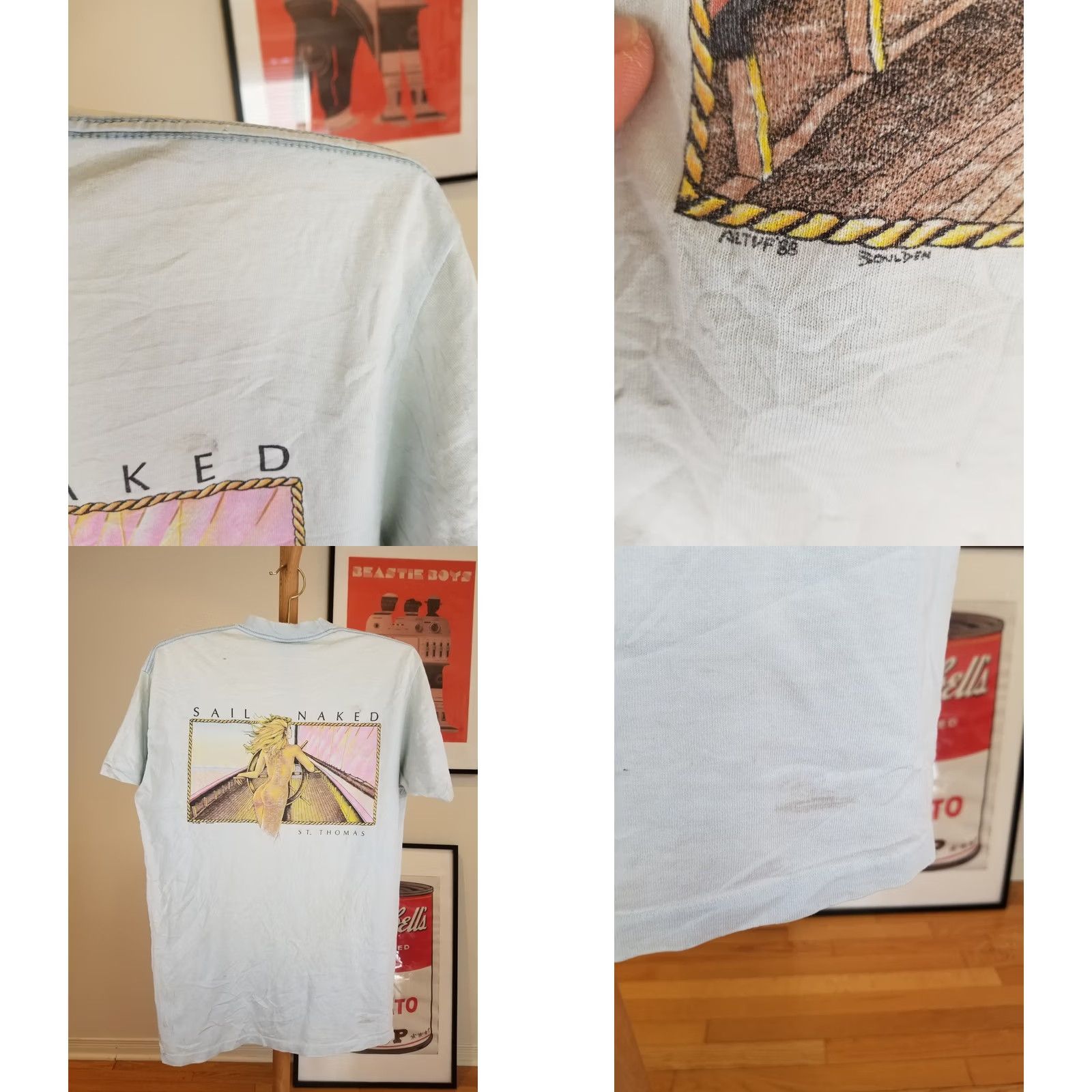 Vintage VINTAGE 88' SAIL NAKED TRASHED DISTRESSED WORN FADED SINGLE STITCH T-SHIRT SZ XL Men Blue Cotton Size US XL / EU 56 / 4 - 10 Thumbnail