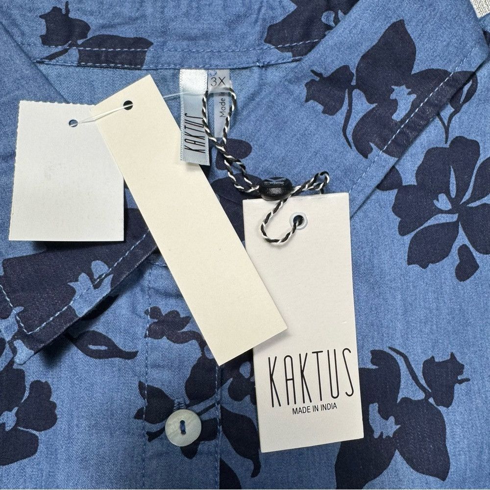 Other NWT New KAKTUS Floral Denim Button Front 3/4 Puff Sleeve Sh Size 3XL / US 20-22 - 7 Thumbnail