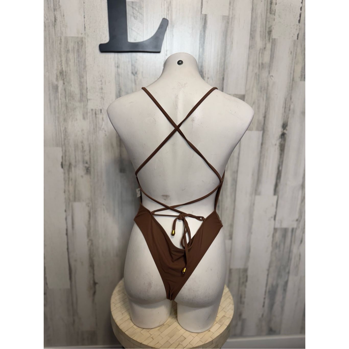 Other Matte Collection Brown Strappy Back Bodysuit Size L Open Bac Size L / US 10 / IT 46 - 4 Thumbnail