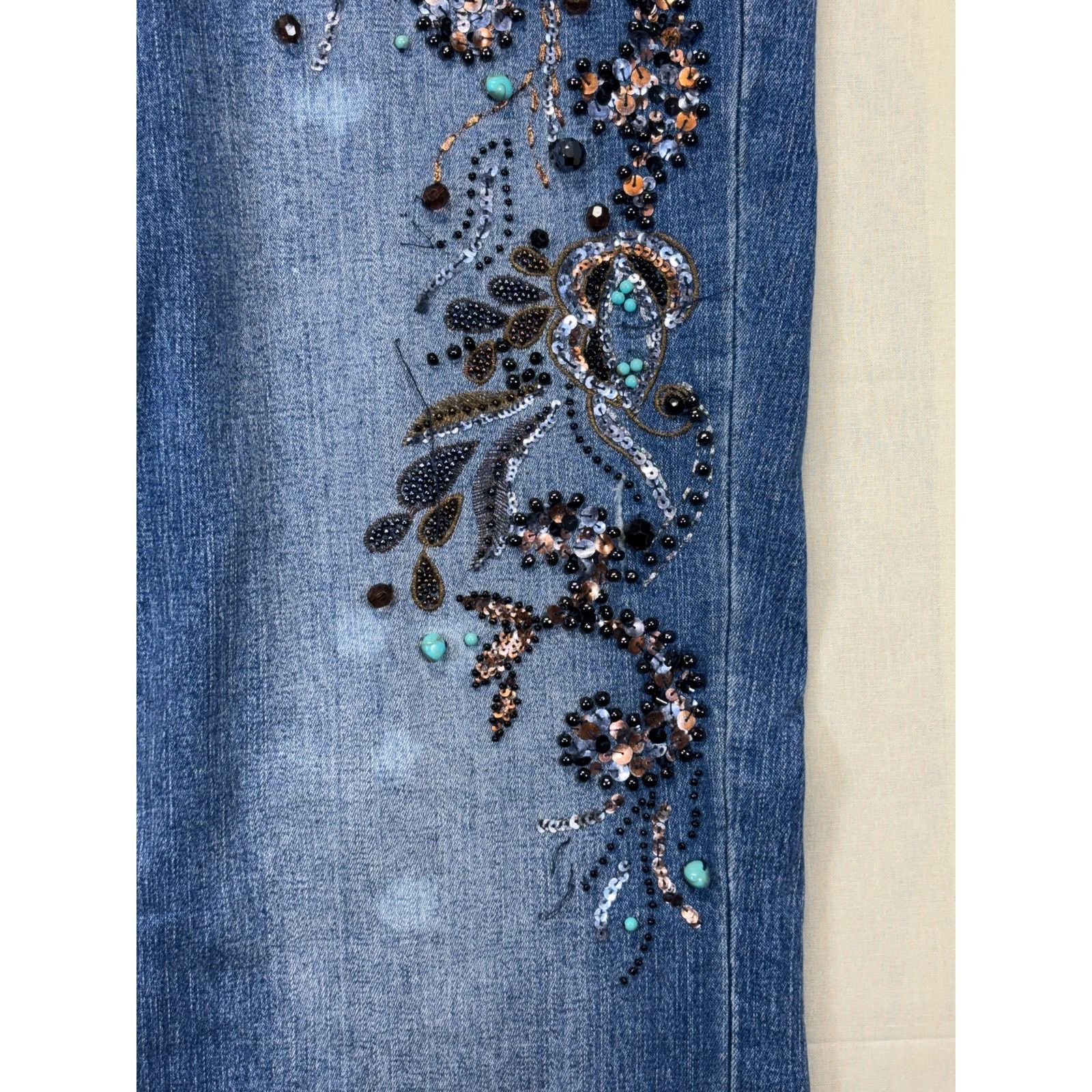 The Unbranded Brand Allen B Embellished Bootcut Jeans Blue Beaded Flare W32 Size 32" / US 10 / IT 46 - 12 Thumbnail
