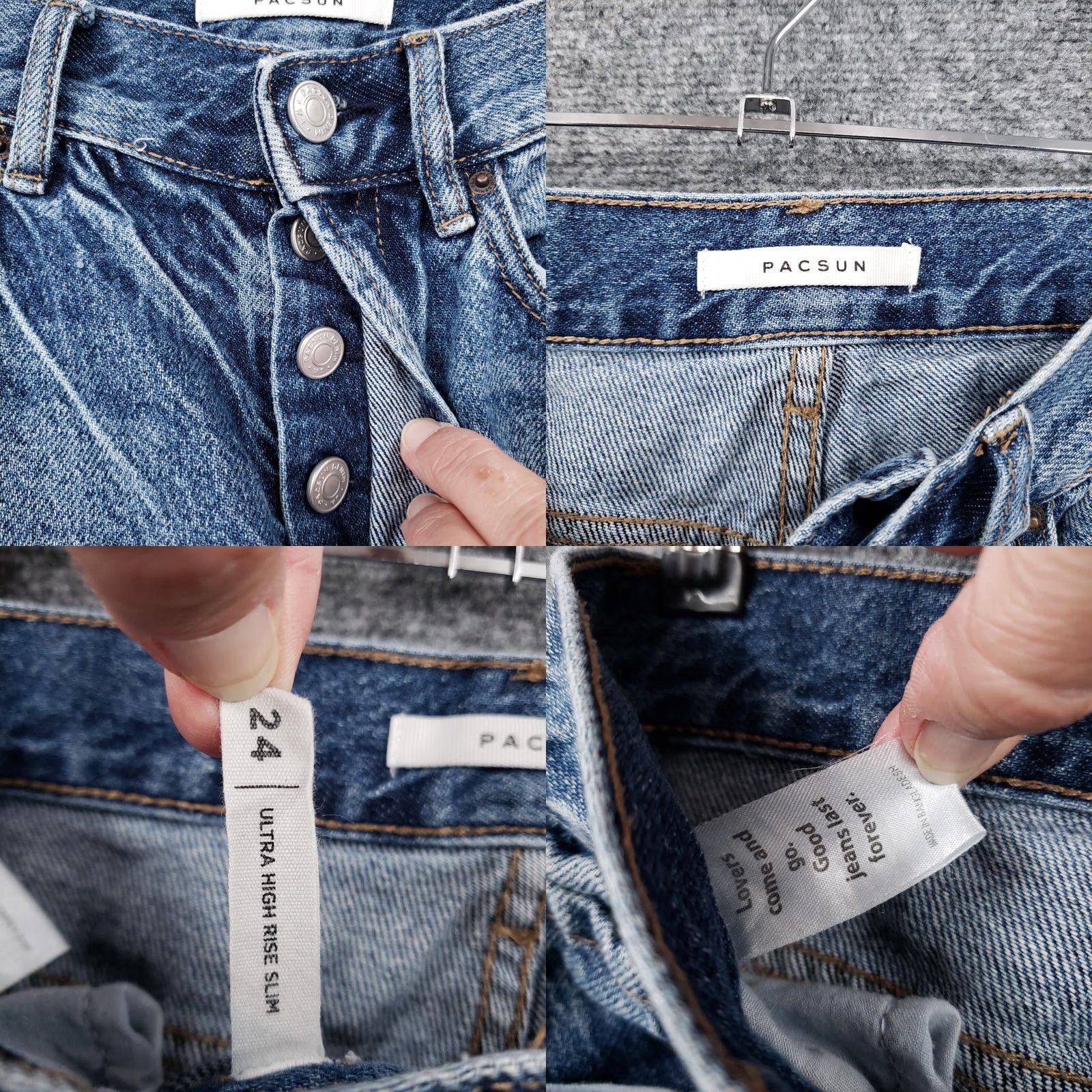 Pacsun PacSun Jeans Womens 24 Blue Ultra High Rise Slim Fit Straight Button Fly Ripped Jeans Size 42" / US 20 - 8 Thumbnail