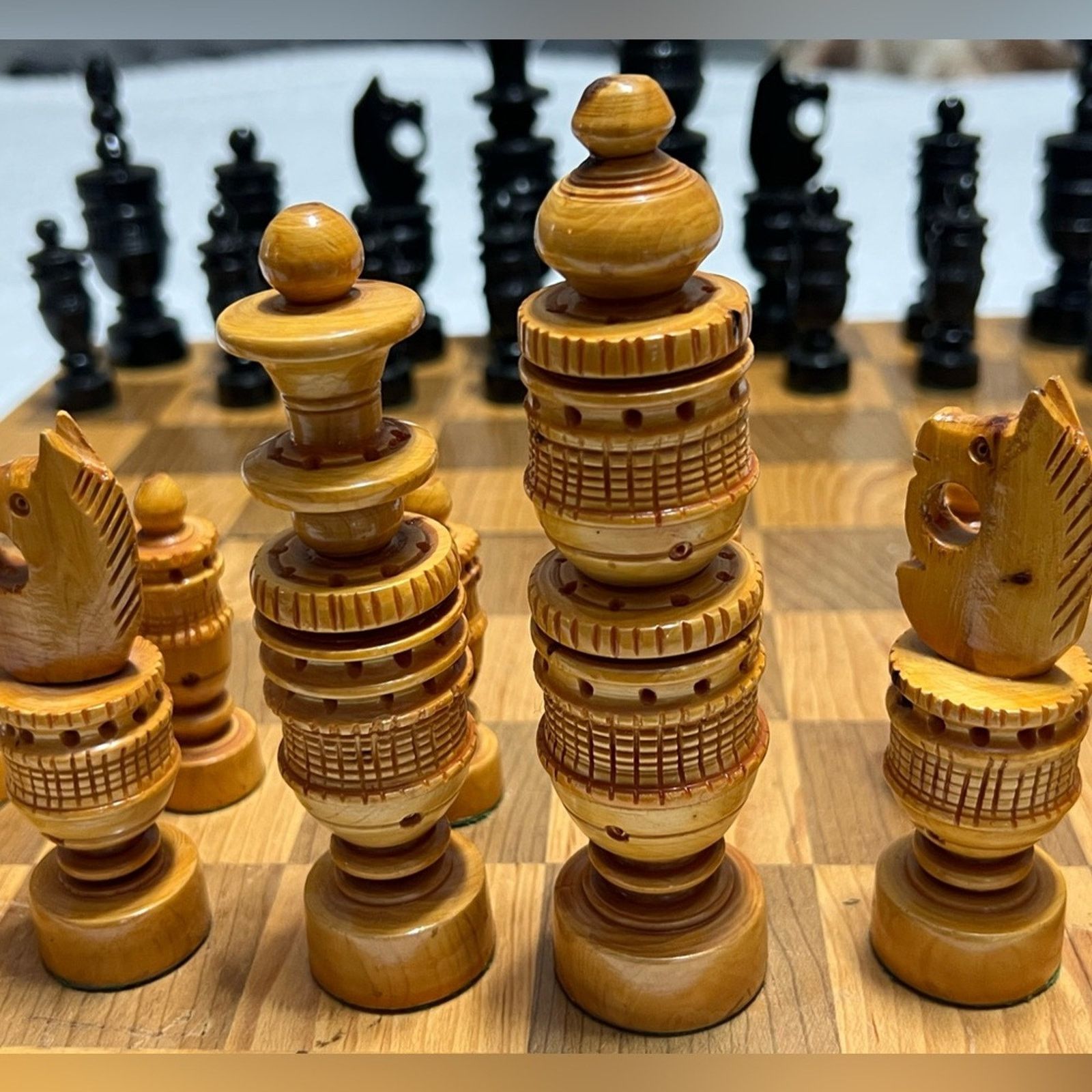Vintage Vintage 70’s 80’s Hand Carved Indian Wooden Chess Set & Box Size ONE SIZE - 3 Thumbnail