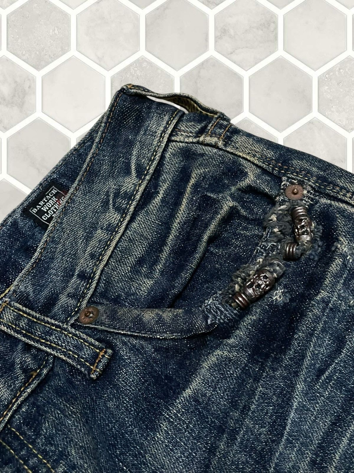 If Six Was Nine Vintage 1990s Rare Designer Japan Bartack Distressed Denim Size US 31 - 10 Thumbnail