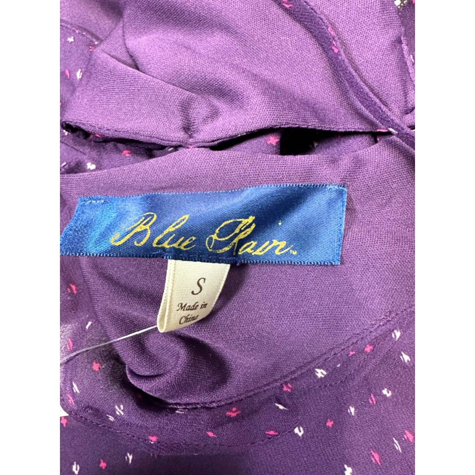 Vintage Francesca Blue Rain Purple Print Short Lined Polyester Shift Dress Sz S Women Size S / US 4 / IT 40 - 7 Thumbnail