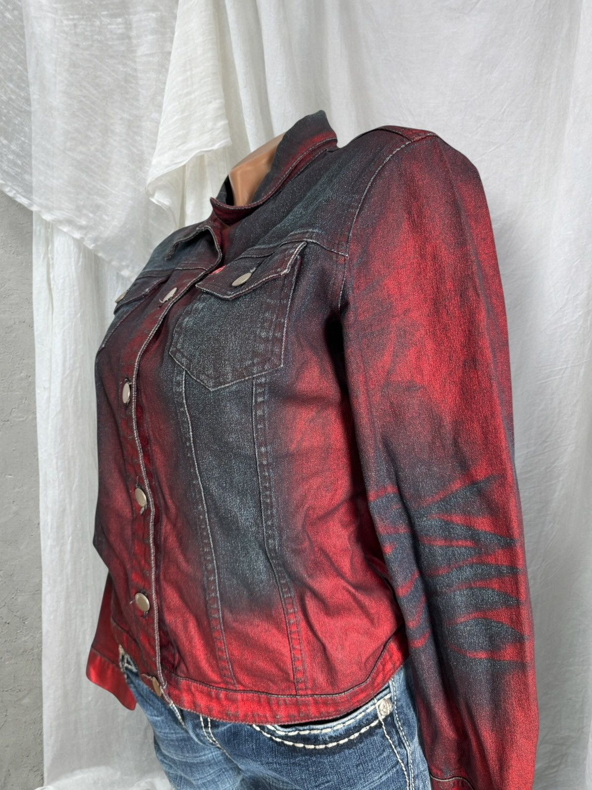 Miss Sixty Y2K Miss Sixty Vintage Red and Blue Acid Washed Denim Jacket Size S / US 4 / IT 40 - 8 Thumbnail