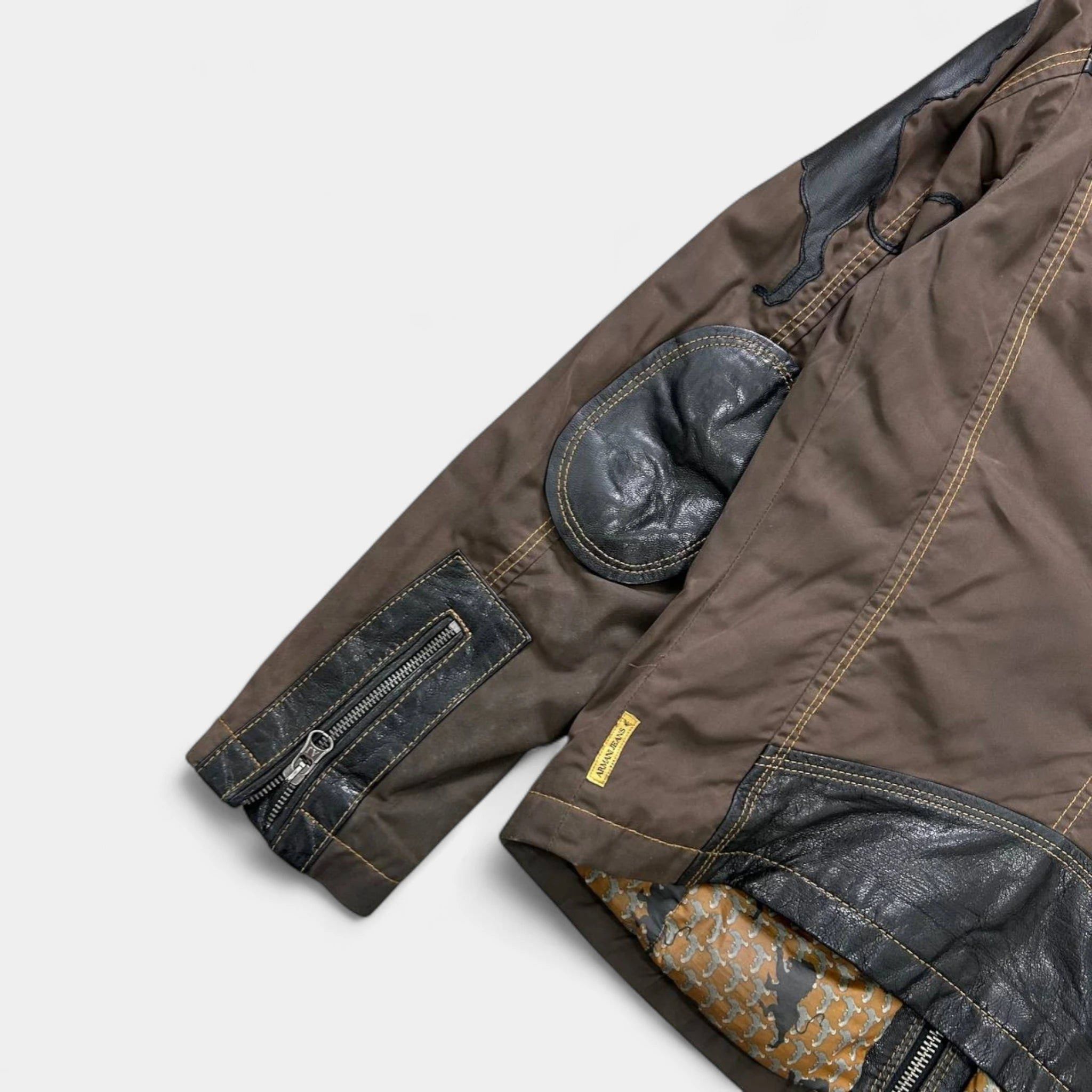 Armani Armani Jeans Brown Leather Nylon Jacket Size L / US 10 / IT 46 - 6 Thumbnail