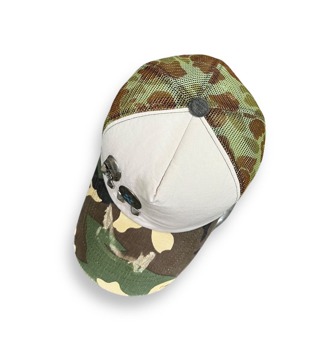 Vintage 🔥Vtg Studded Skull Distressed Army Camouflage Trucker Hat Size ONE SIZE - 8 Thumbnail