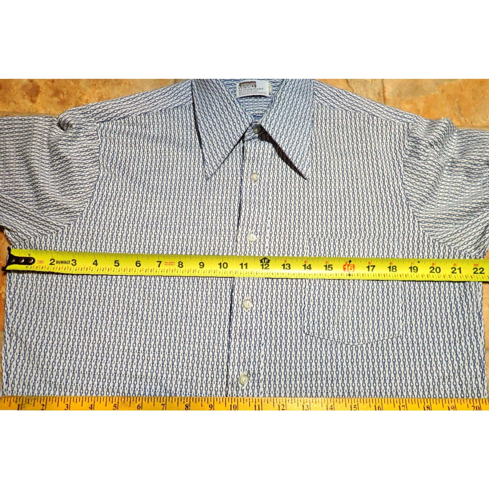 Vintage Montgomery Ward Disco Shirt Button Front Long Sleeve 70s Vintage Big Collar Mens L Blue Geometric Print 70s Vintage Size US L / EU 52-54 / 3 - 6 Thumbnail