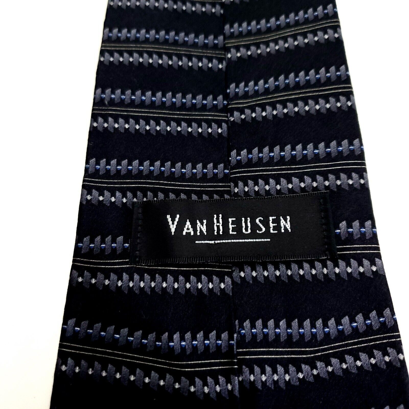 Van Heusen Van Heusen Silk Tie Print Black Striped Short Wide Size ONE SIZE - 3 Thumbnail