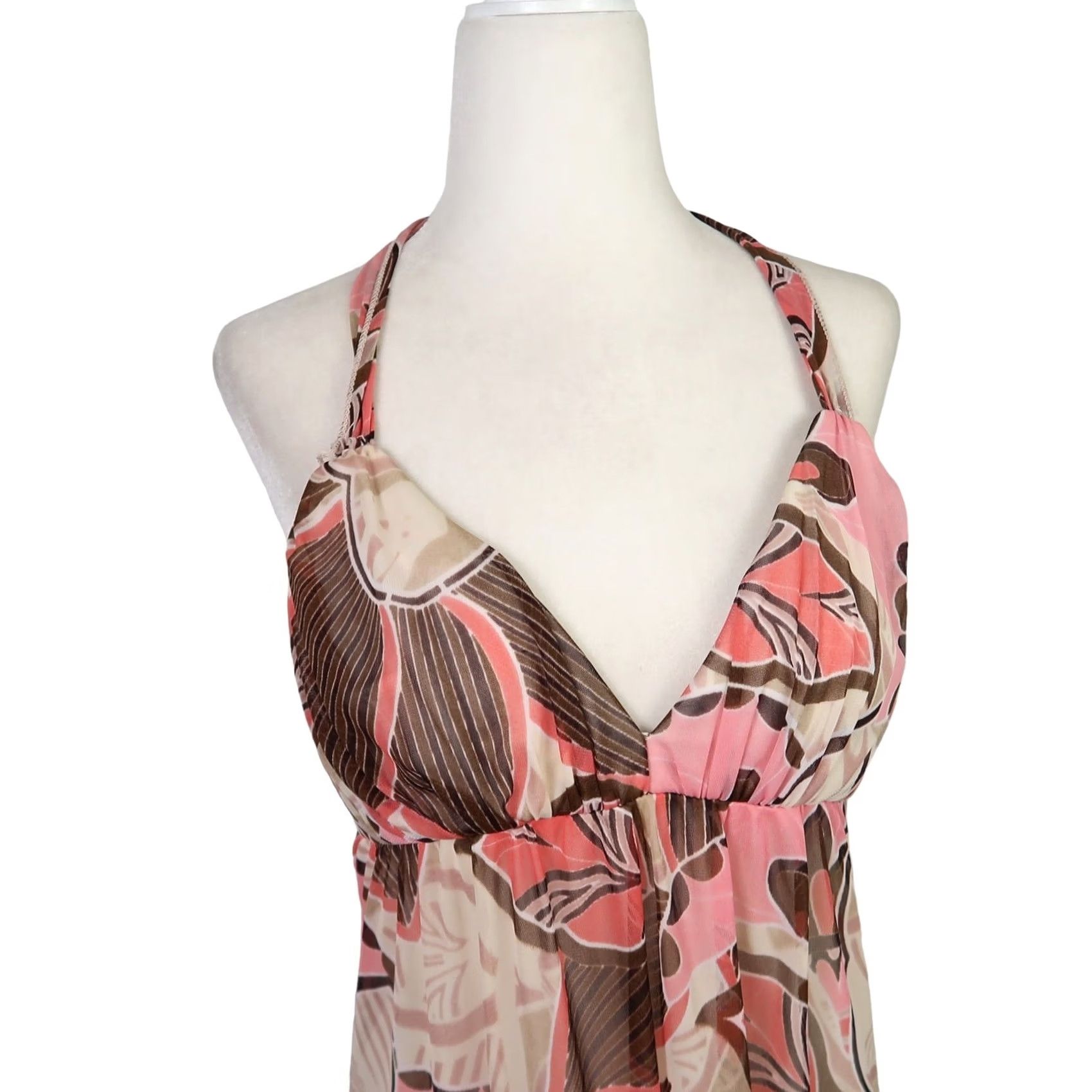 Vintage VINTAGE City Triangles Mini Dress halter floral brown pink 90s L Womens Size L / US 10 / IT 46 - 2 Thumbnail