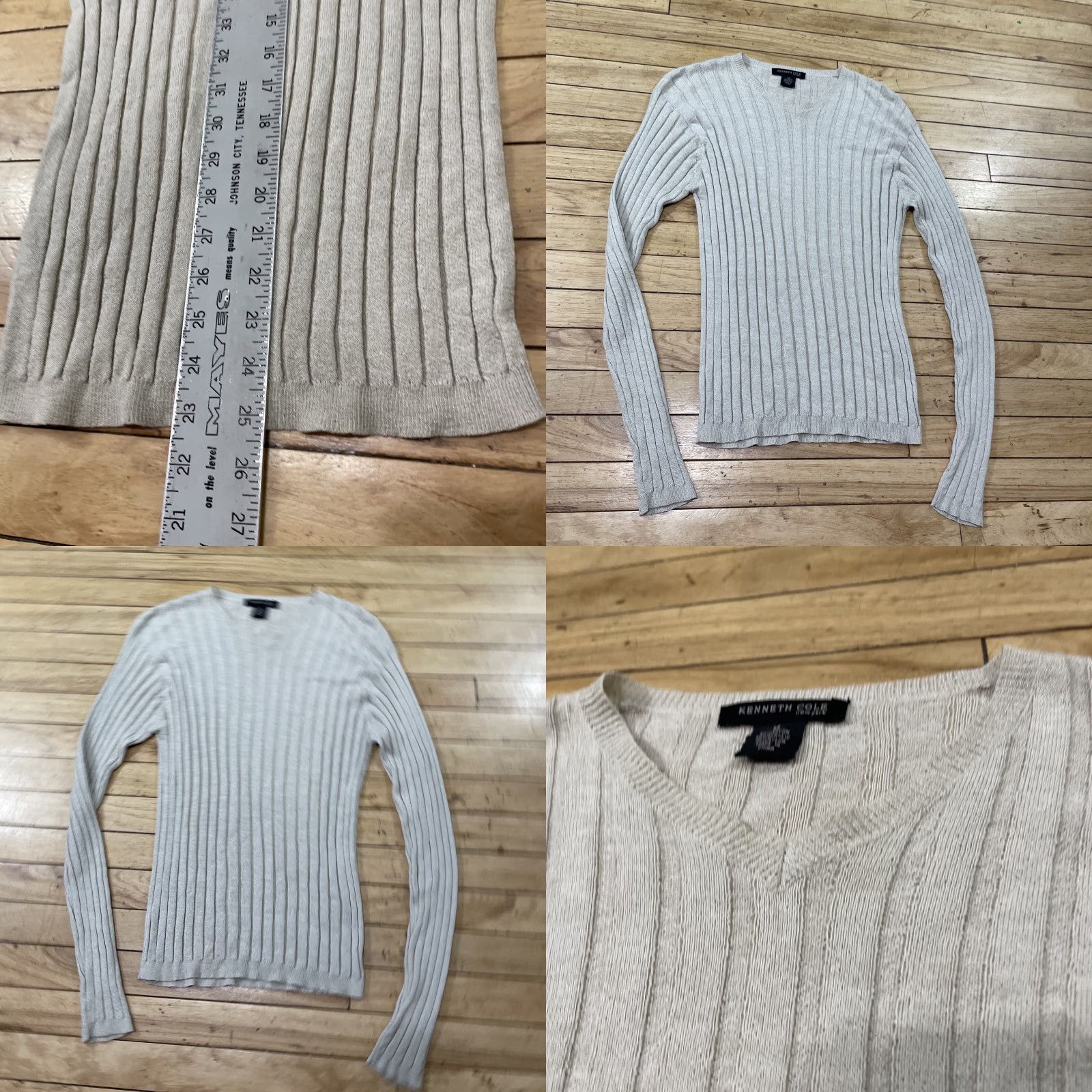 Kenneth Cole VINTAGE Kenneth Cole NY Ribbed Stretch Sweater Women M Tan Brown Minimal Western Vneck Shirt Size M / US 6-8 / IT 42-44 - 9 Thumbnail
