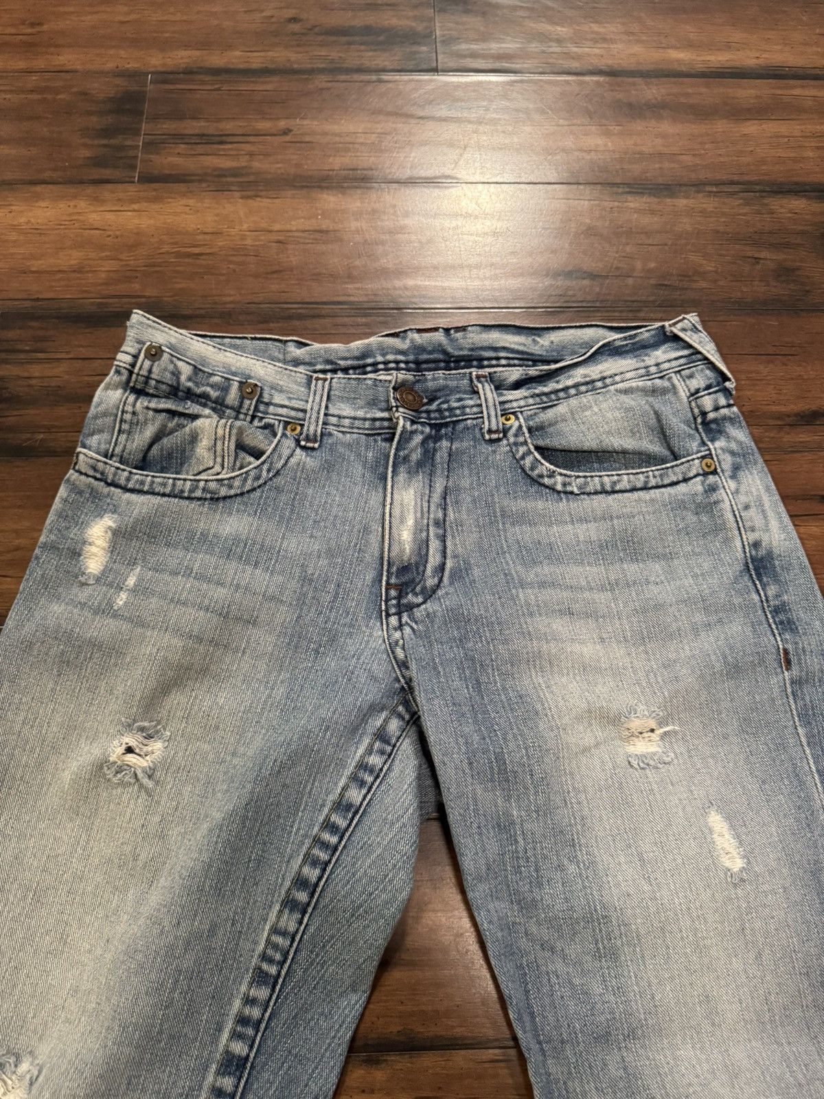 Armani Exchange Y2K Armani Exchange Light Blue Distressed Bootcut Jeans Size US 34 / EU 50 - 3 Thumbnail