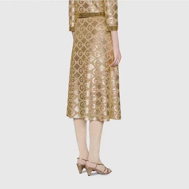 Gucci Gucci SizeM Diamond gold thread jacquard skirt Size 42" / US 20 - 8 Thumbnail