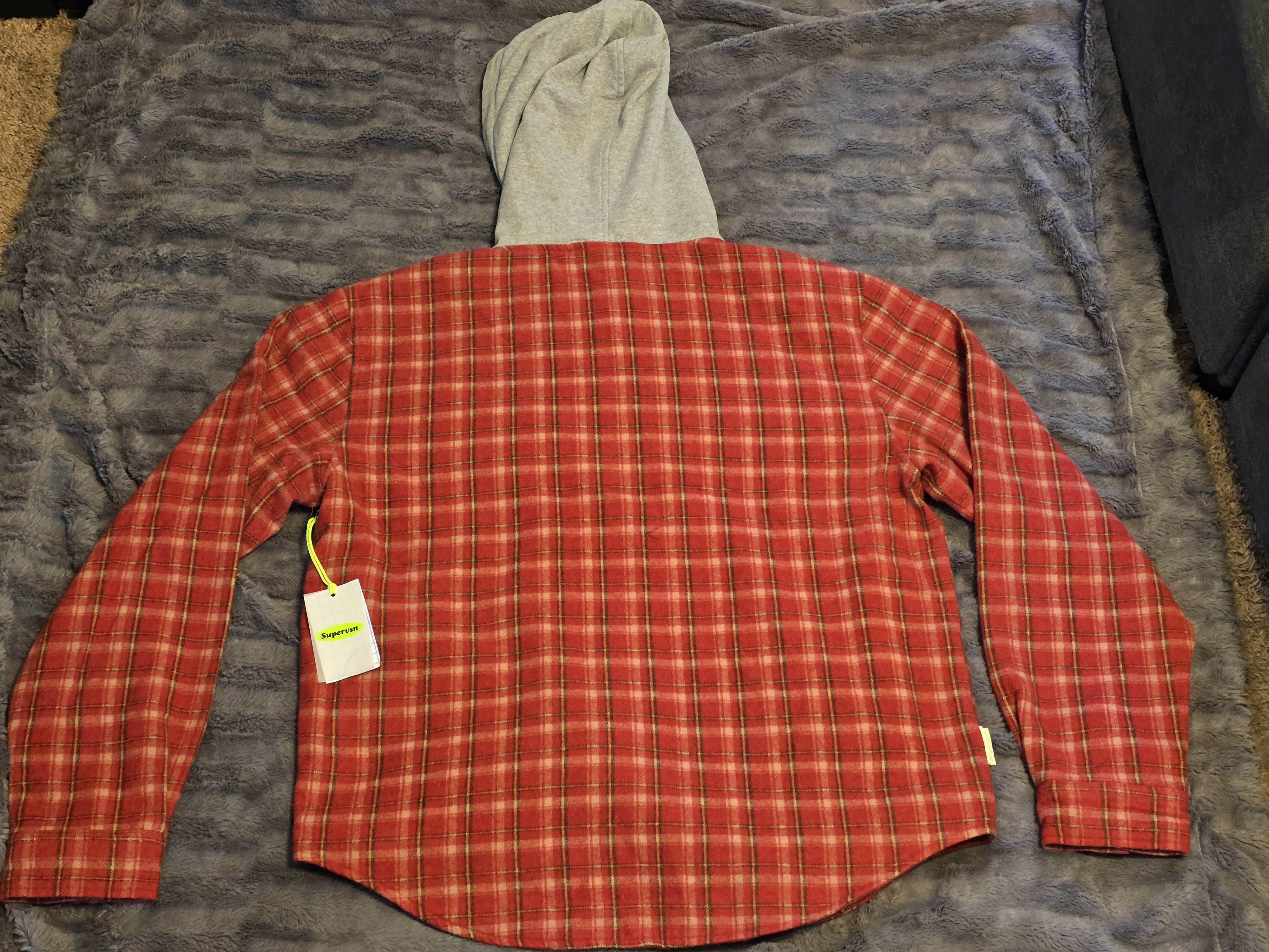 Supervsn SuperVSN Button Flannel Hoodie – Bright Red, Men’s Medium Size US M / EU 48-50 / 2 - 3 Thumbnail