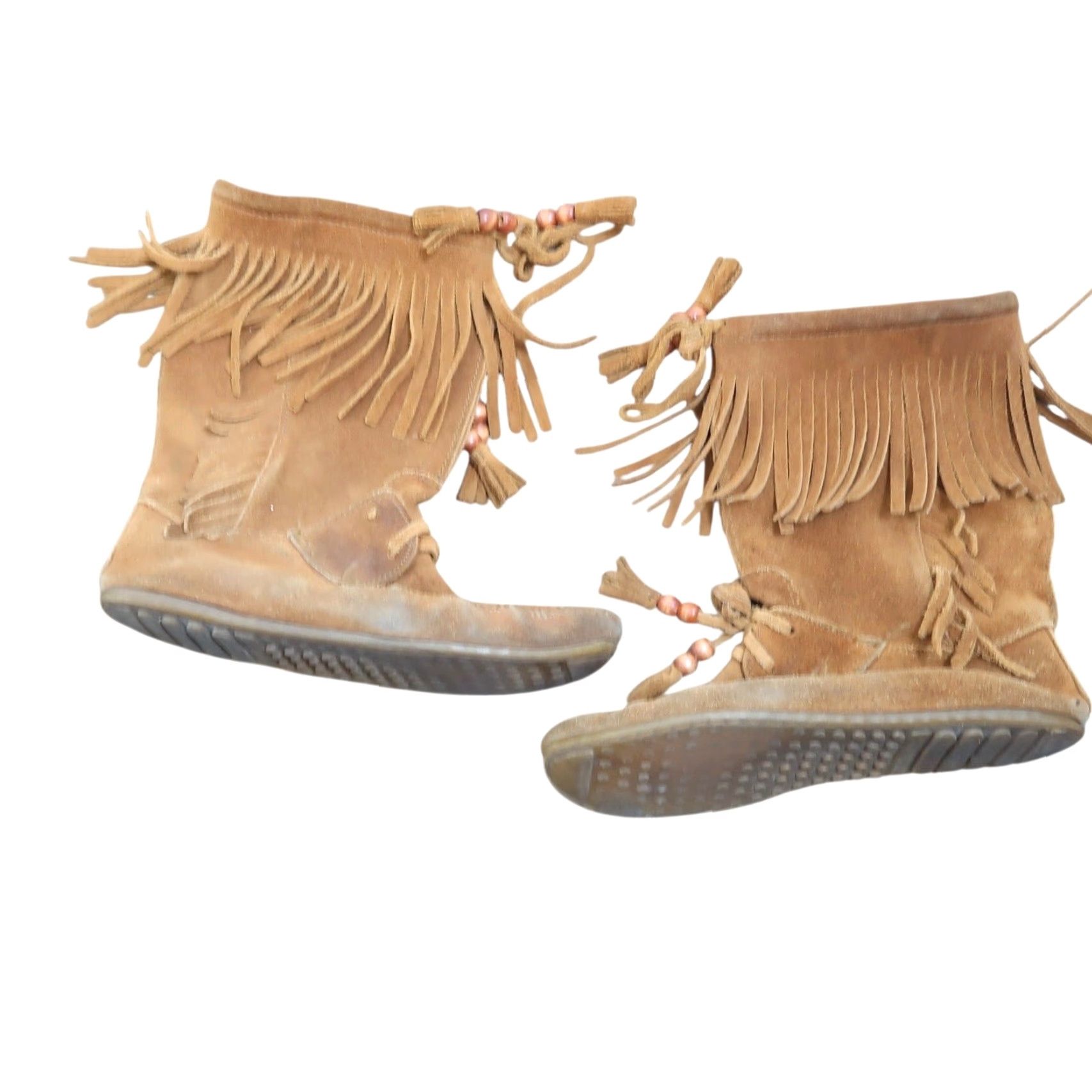 Minnetonka VINTAGE Minnetonka Suede Leather Fringe Boots Mid Calf Cognac Brown 8 Women Western Bohemian Moccasin Size US 8 / IT 38 - 6 Thumbnail