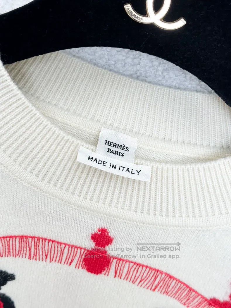 Hermes Hermes White Cashmere Sweater with Red Embroidery Size XS / US 0-2 / IT 36-38 - 3 Thumbnail