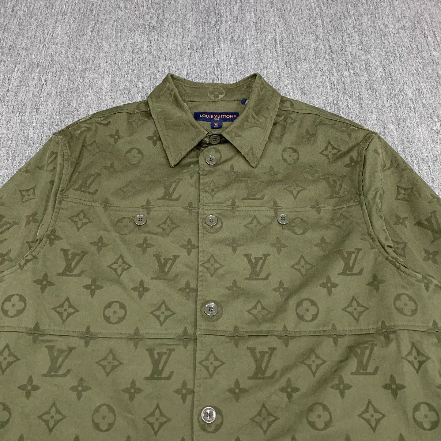Louis Vuitton LV Green Flocked Monogram Print Shirt Jacket Size US L / EU 52-54 / 3 - 3 Thumbnail