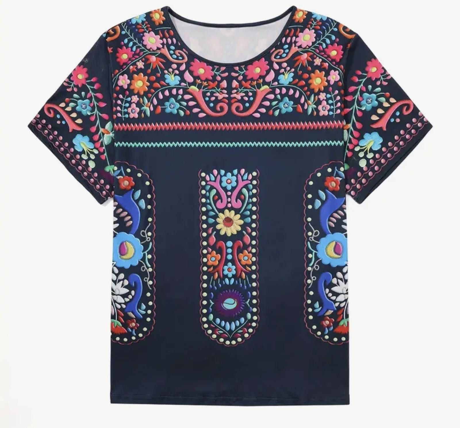 Designer Vibrant Floral Embroidered Patterned Tunic Blouse Size M / US 6-8 / IT 42-44 - 2 Thumbnail