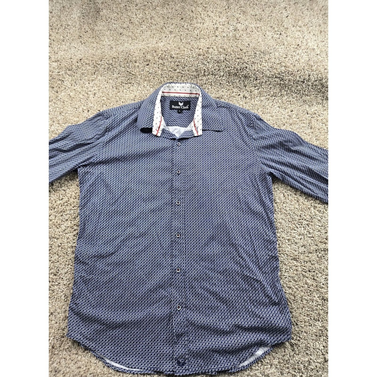 Buttero Butter Cloth Shirt Mens Large Blue Geometric Print Long Sleeve Button Up Casual Size US L / EU 52-54 / 3 - 3 Thumbnail
