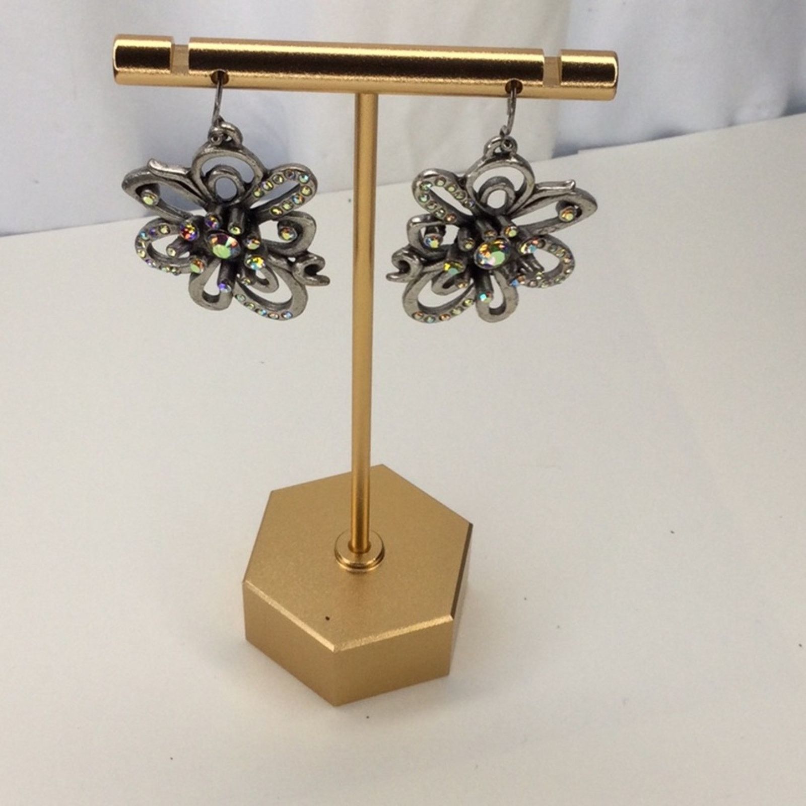 Chicos Chico's Silver & Rhinestone Floral Dangle Drop Earrings Size ONE SIZE - 1 Thumbnail