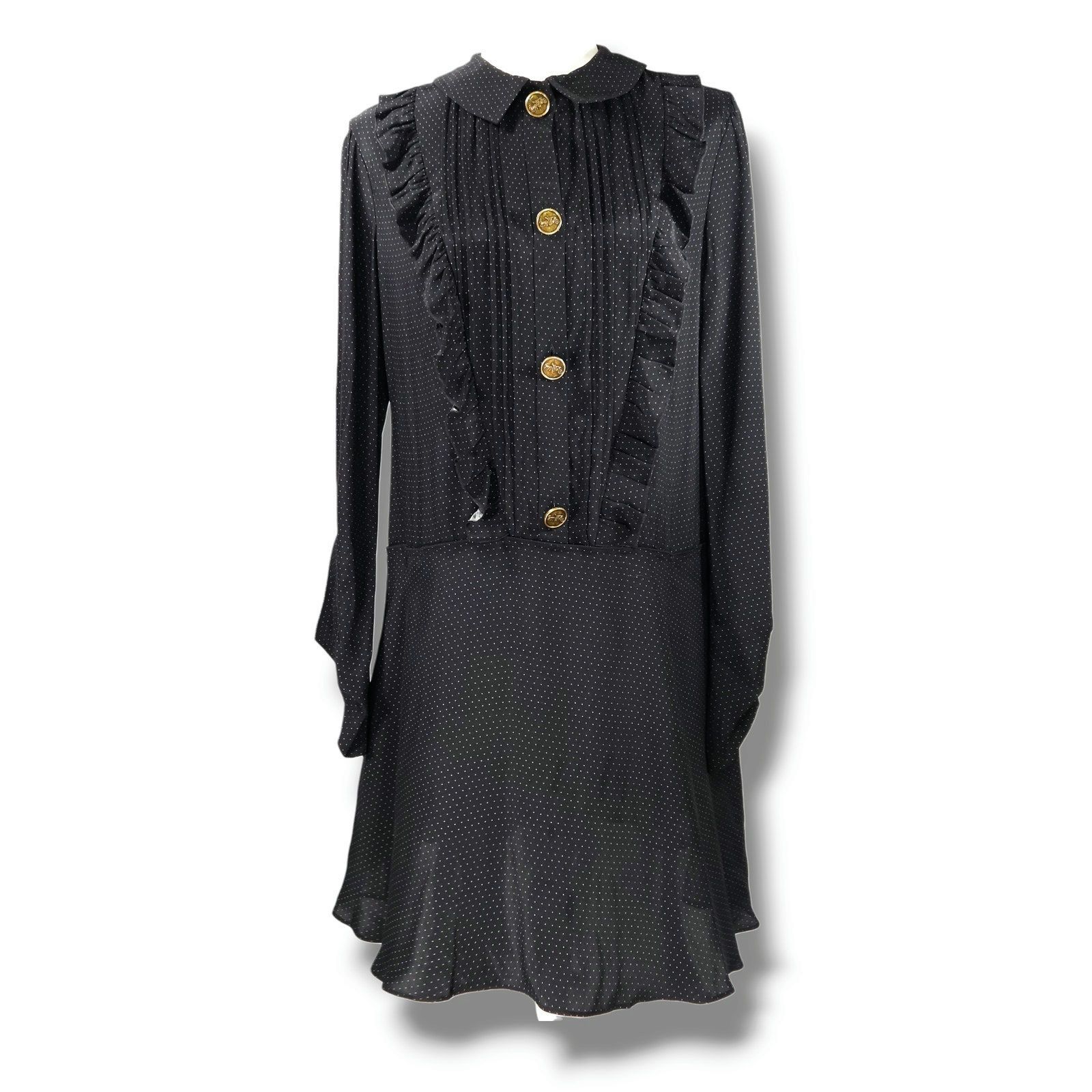 Coach Coach 1941 Ruffle Bib Dress Micro Dot Origami Cuffs Black 4 Size S / US 4 / IT 40 - 2 Thumbnail