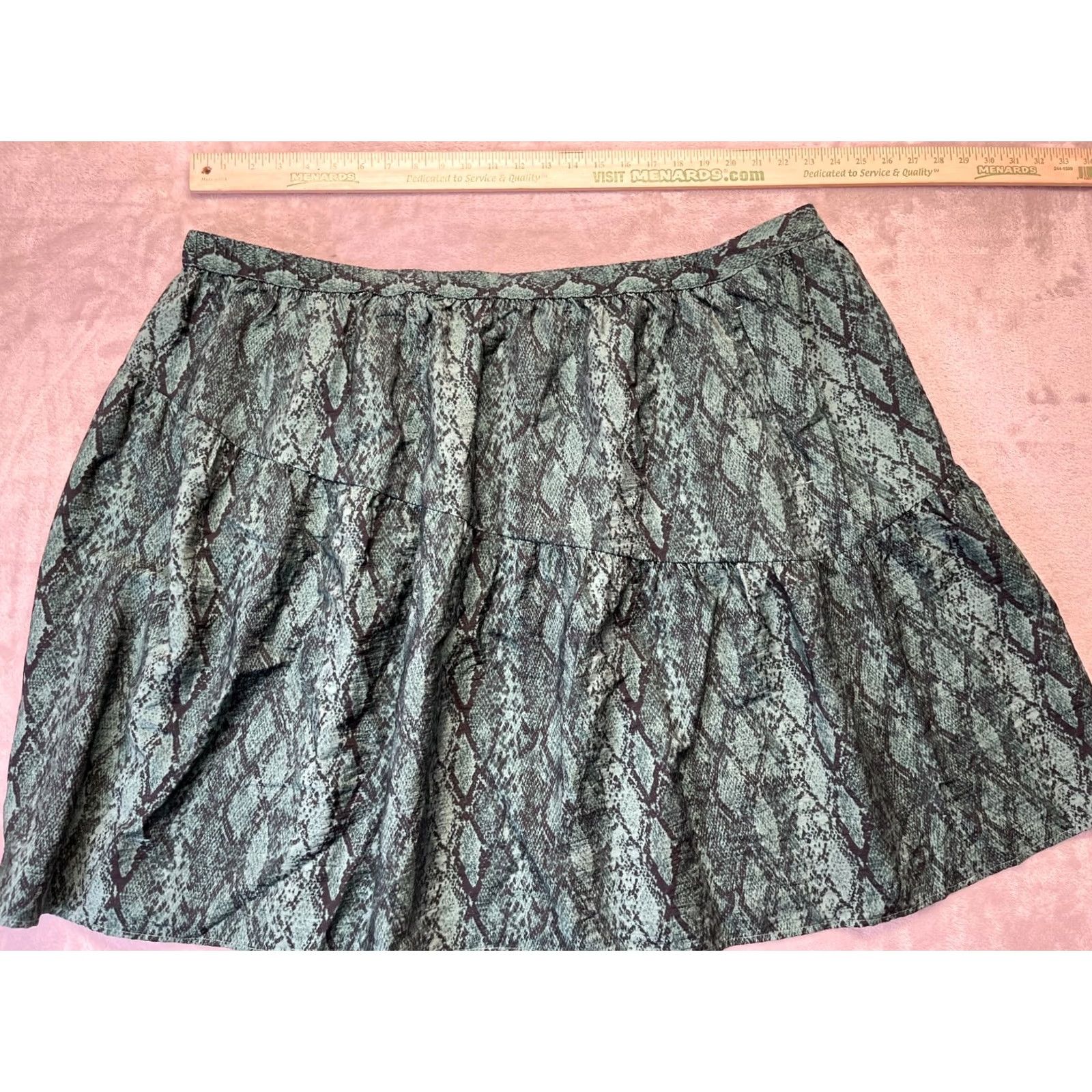 Vintage Ava & Viv Skirt Womens Size 3X Green Black Snake Print Tiered Flowy Midi Skirt Size 40" / US 18 - 5 Thumbnail