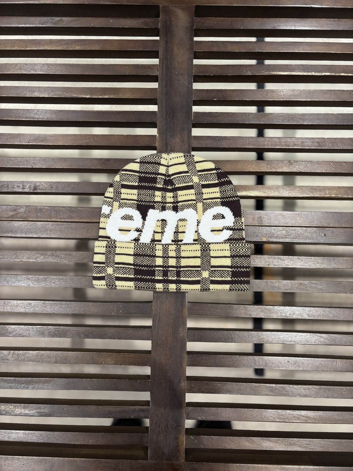 Supreme Supreme Big Logo Beanie (FW23) Tan Plaid Size ONE SIZE - 2 Thumbnail