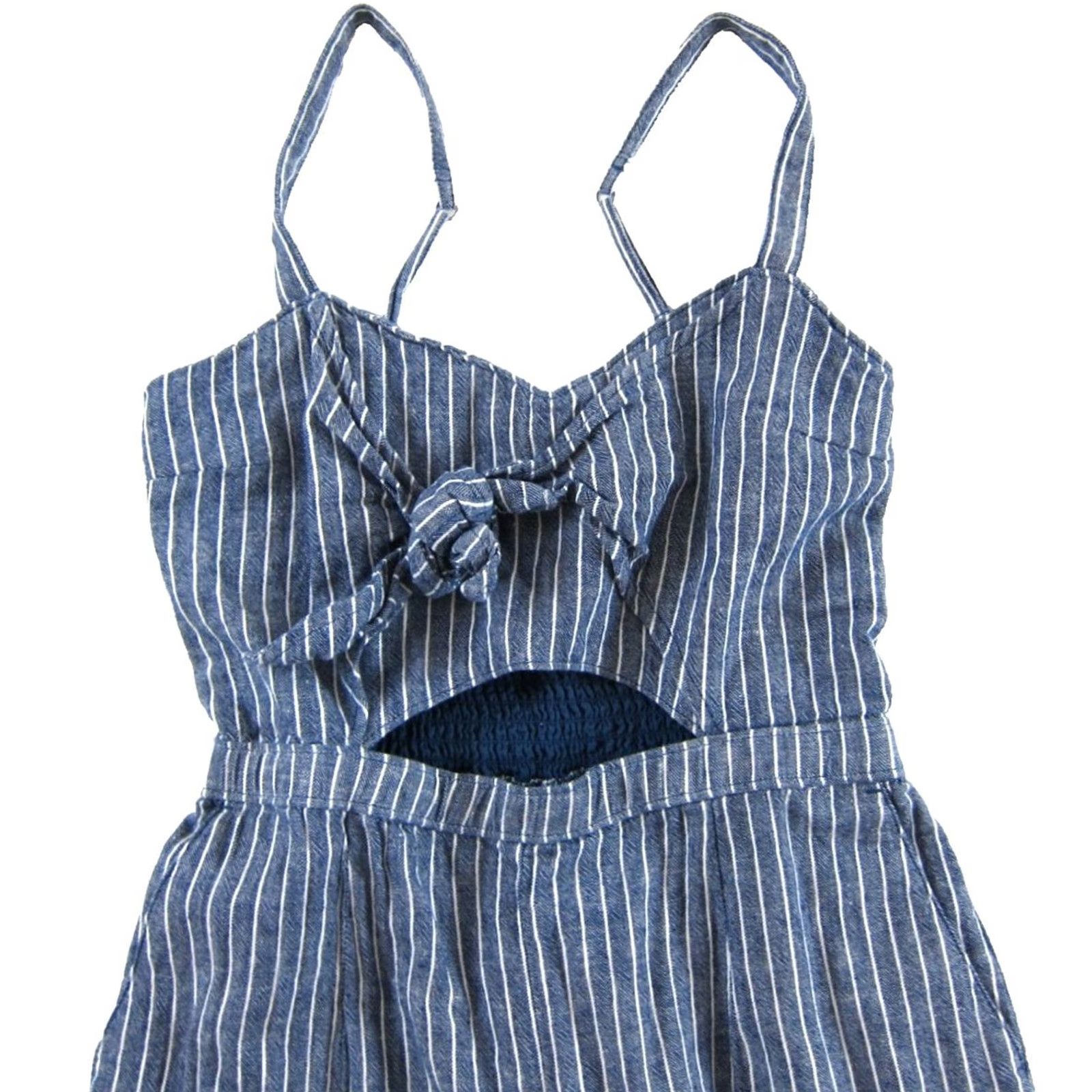 Abercrombie & Fitch Abercrombie & Fitch Blue White Stripe Linen Cotton Pocket Jumpsuit Woman MP Size 32" / US 10 / IT 46 - 4 Thumbnail