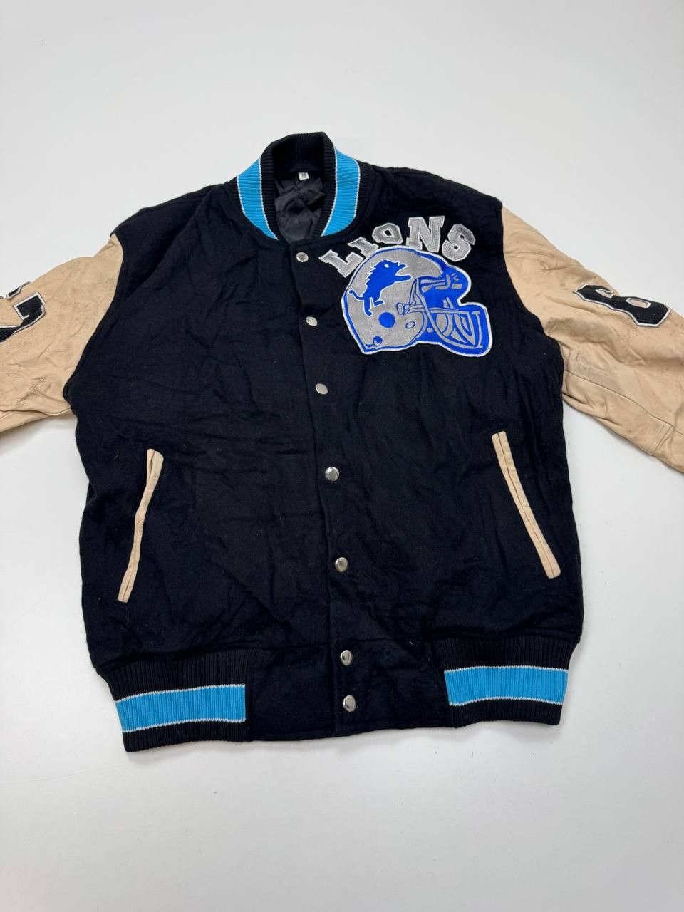 NFL Detroit Lions Vintage Varsity Jacket NFL Leather Sleeves Size US M / EU 48-50 / 2 - 2 Thumbnail