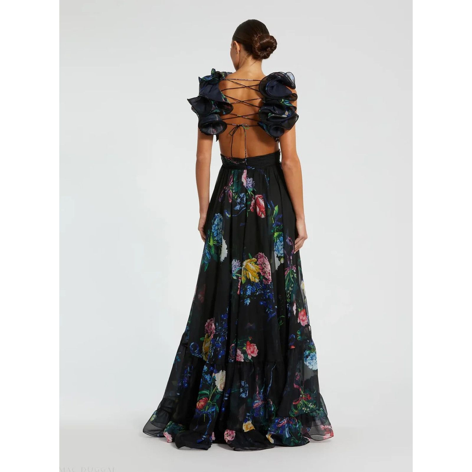 Mac Duggal Mac Duggal 68746 Ruffle Tiered Floral Cut Out Chiffon Gown,4 Size S / US 4 / IT 40 - 3 Thumbnail