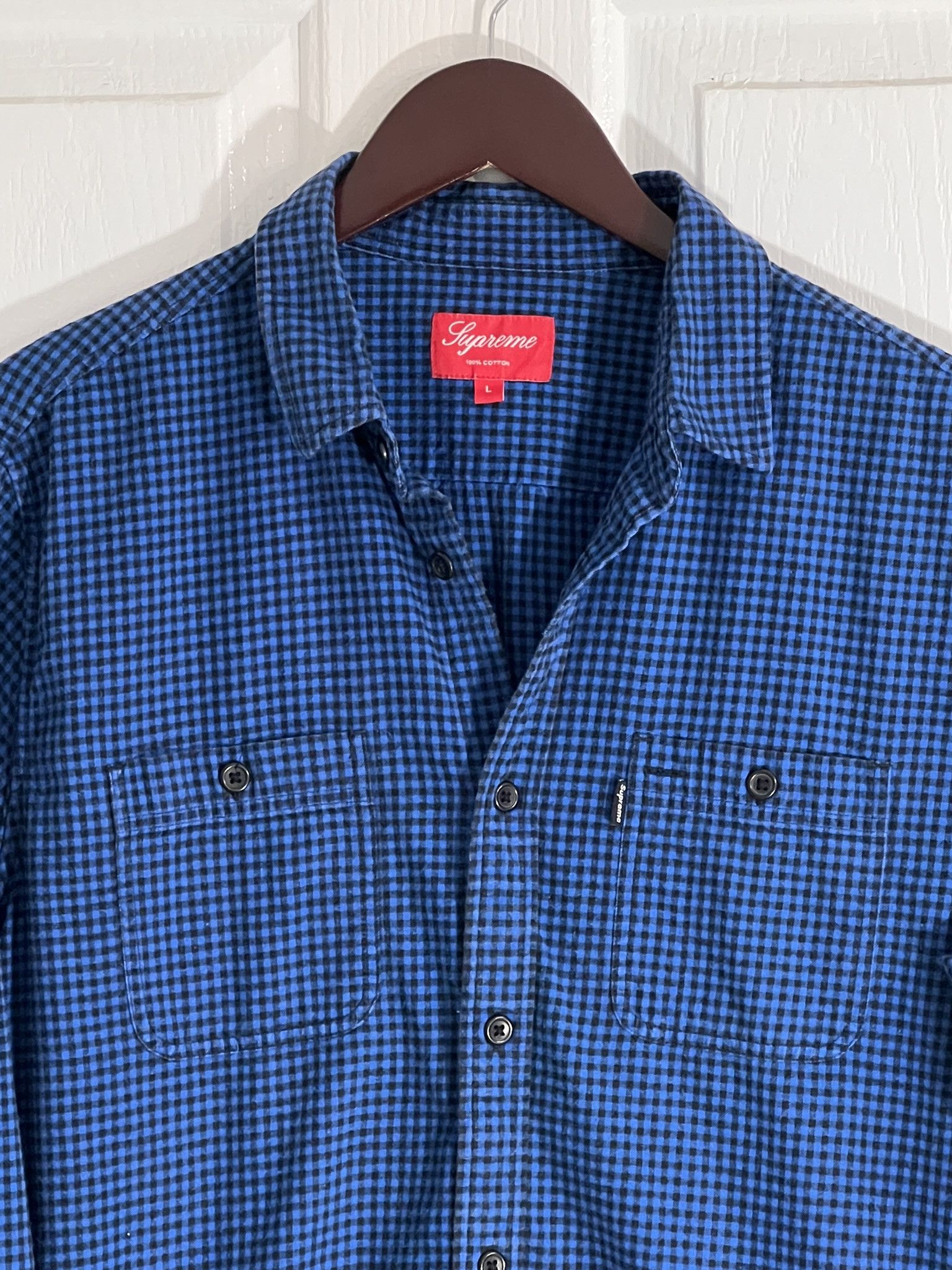 Supreme SUPREME Checker Plaid Flannel Long Sleeve Shirt Blue Large Size US L / EU 52-54 / 3 - 2 Thumbnail