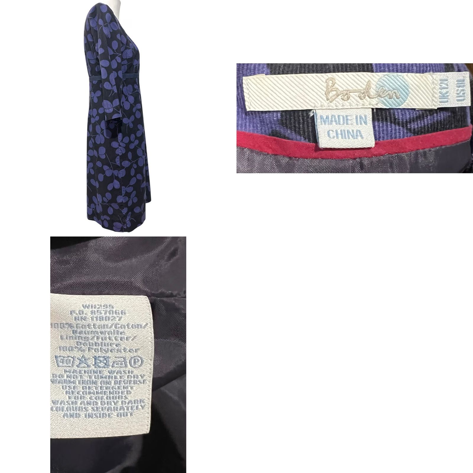 Boden Boden Corduroy Dress Purple Black Empire Waist Scoop Neck 3/4 Sleeve Women’s 8L Size Regular Knee Length Satin? Size M / US 6-8 / IT 42-44 - 8 Thumbnail