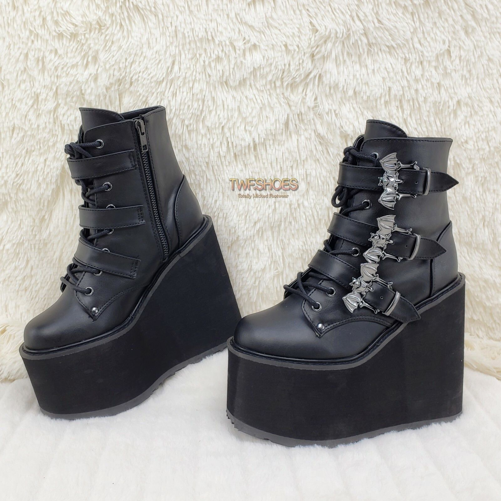 Demonia Cult DEMONIA Swing 103 Bat Buckle Ankle Boots 5.5" Platform Goth Size US 11 / IT 41 - 9 Thumbnail