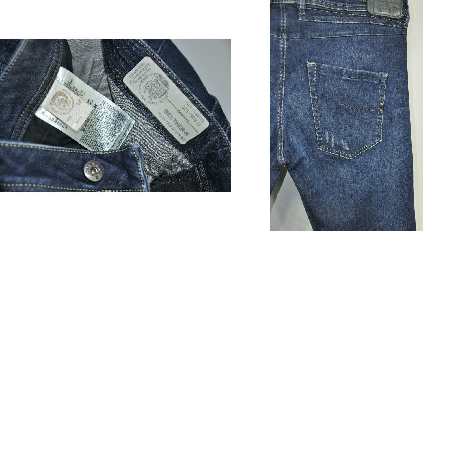 Diesel DIESEL Belther-R R844T_Stretch Regular Slim Tapered Jeans W38/L32 Men Blue 98%Cotton 2%Elastane Slim Face Denim 5-Pocket Design Size US 38 / EU 54 - 8 Thumbnail