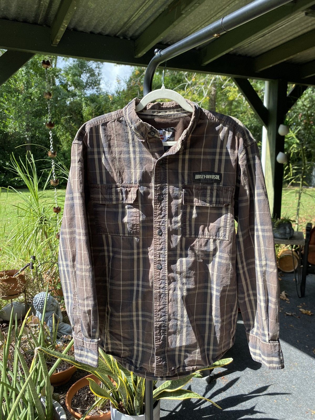 Harley Davidson Brown Plaid Harley Embroidered Button Down Flannel Large Size US L / EU 52-54 / 3 - 3 Thumbnail
