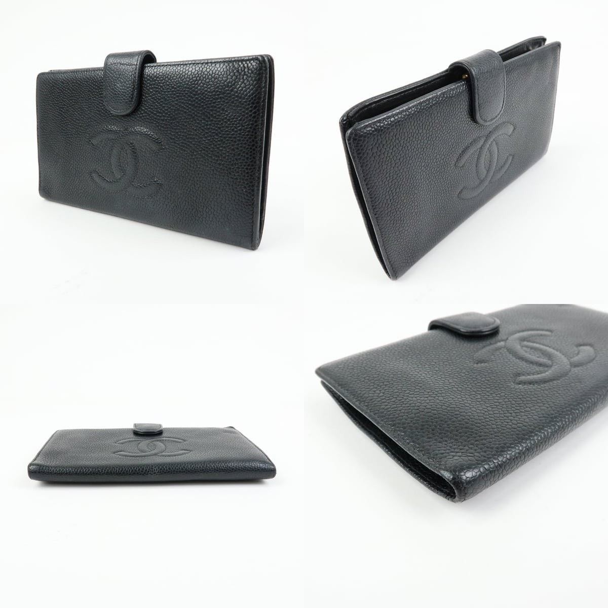 Chanel Chanel CC Logo Caviar Leather Bi-Fold Wallet Black Size ONE SIZE - 3 Thumbnail