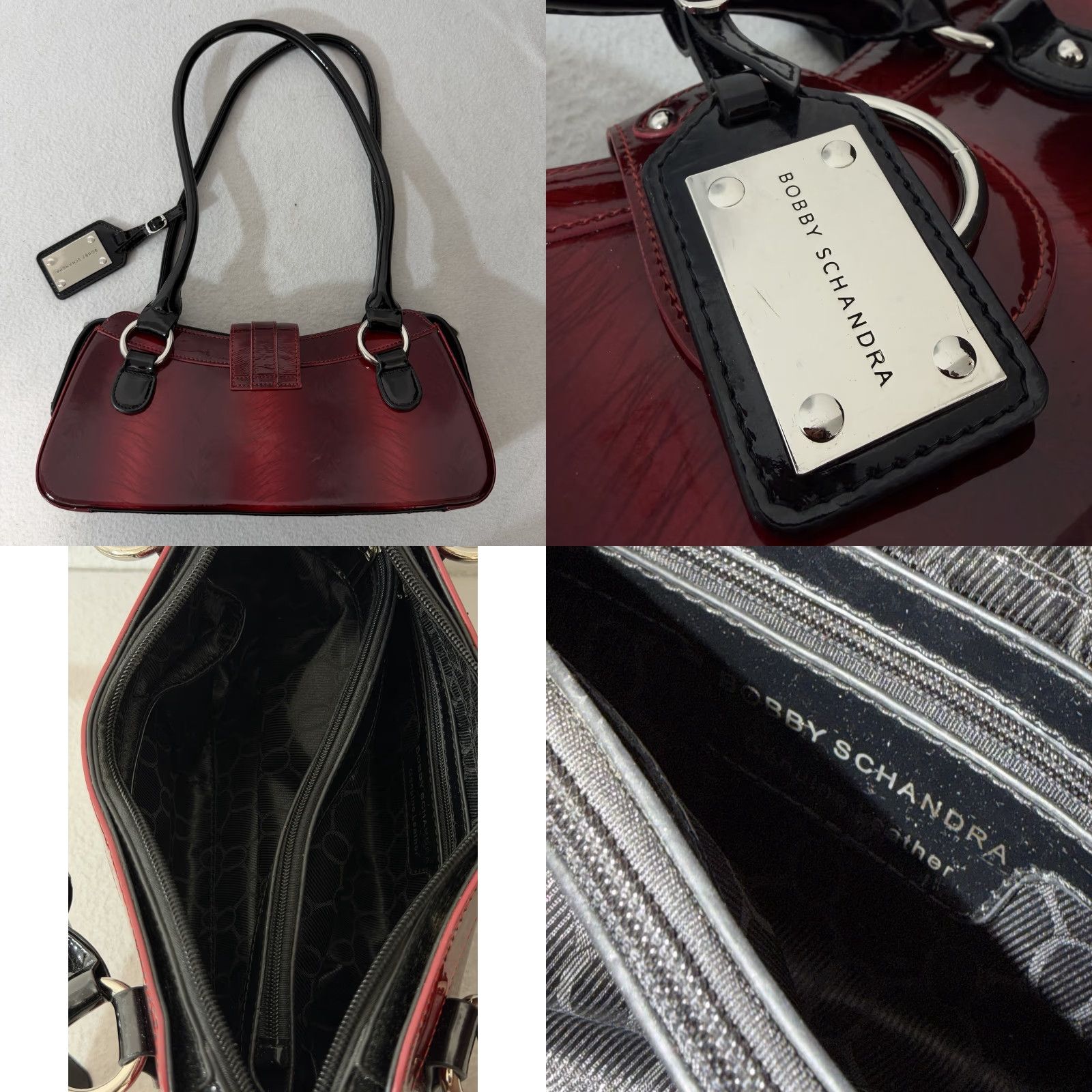 Vintage Bobby Schandra Red Patent Leather Shoulder Bag Purse Designer Small Women XS Zip Magnetic Handbag Size ONE SIZE - 8 Thumbnail
