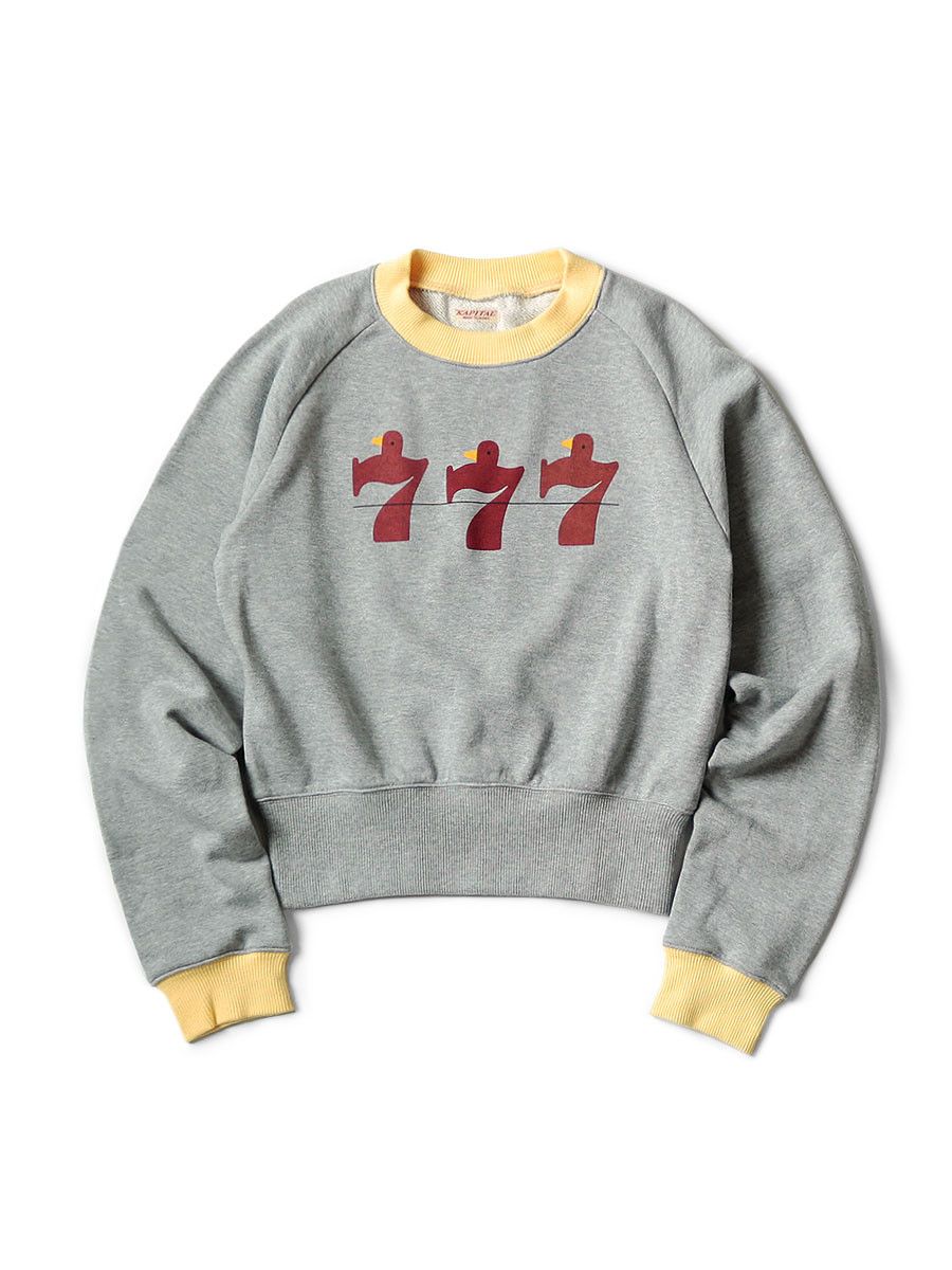 image of Kapital Lucky Battery Print Bird Printed Dinky Type Sweat in Grey, Men's (Size Large)