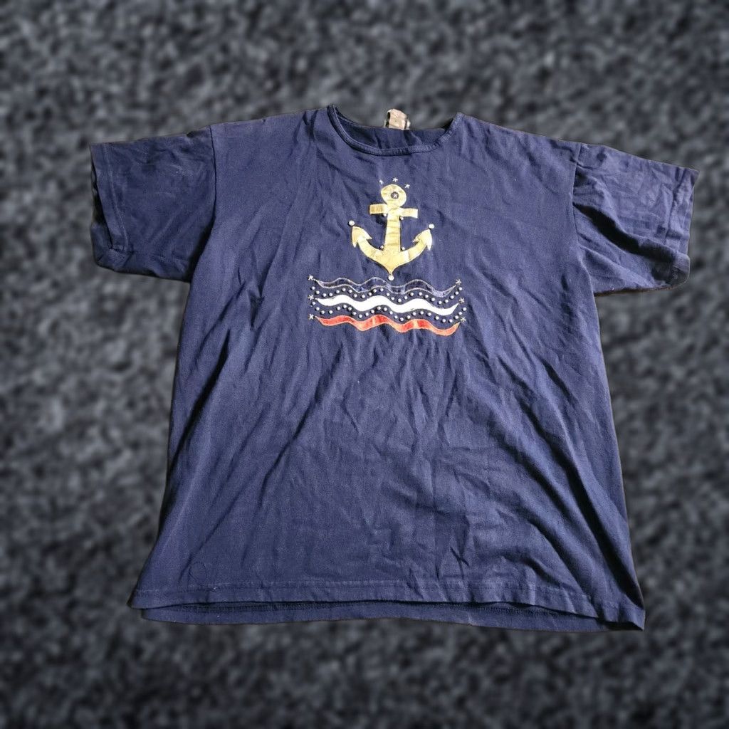 Nautica VINTAGE Womens XL Blue Nautical T Shirt Anchor Patriotic Embellished Size XL / US 12-14 / IT 48-50 - 1 Thumbnail