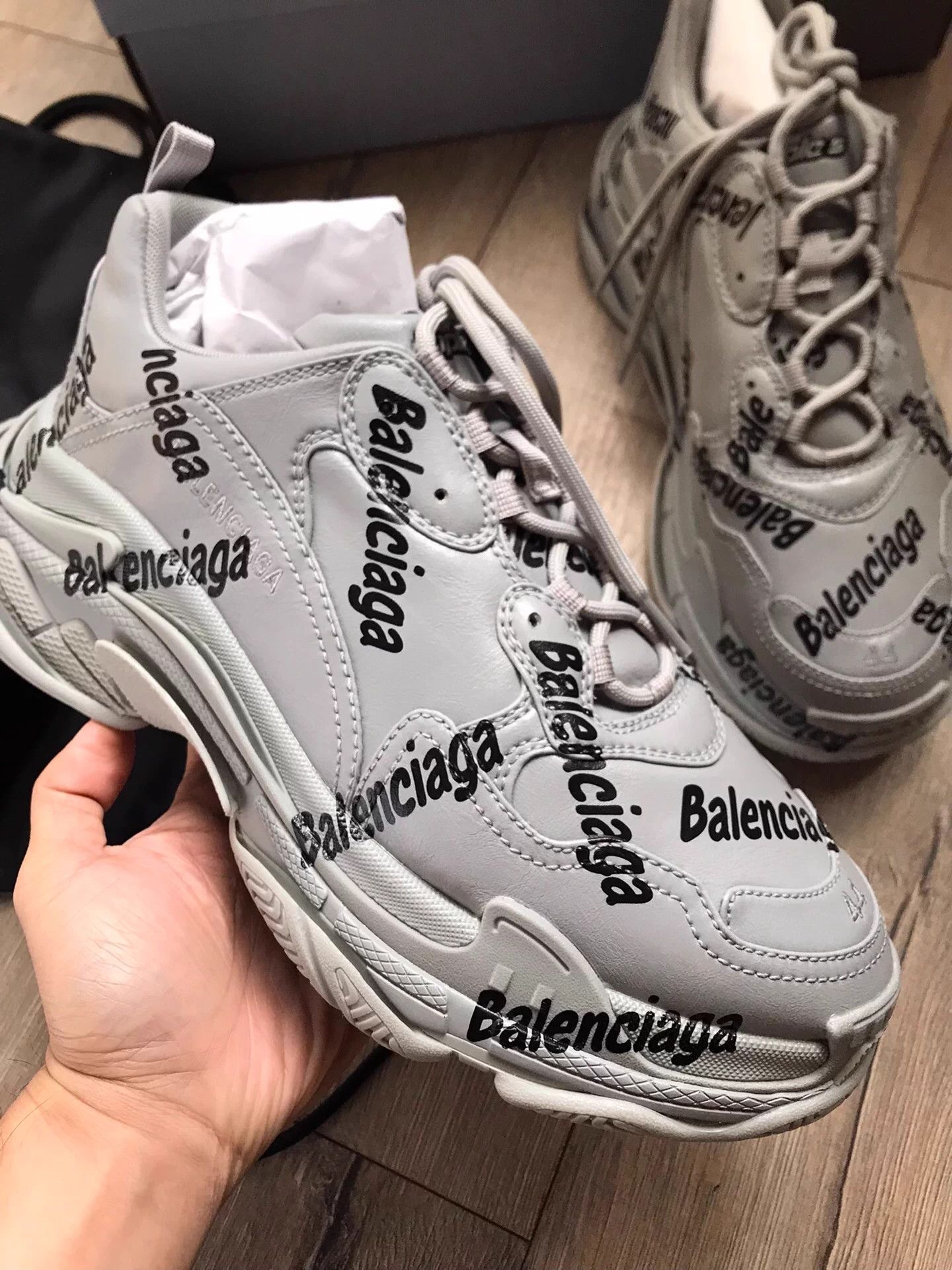 Balenciaga Balenciaga Triple S Leather Logo Sneakers Grey/Black Size US 11 / EU 44 - 2 Thumbnail