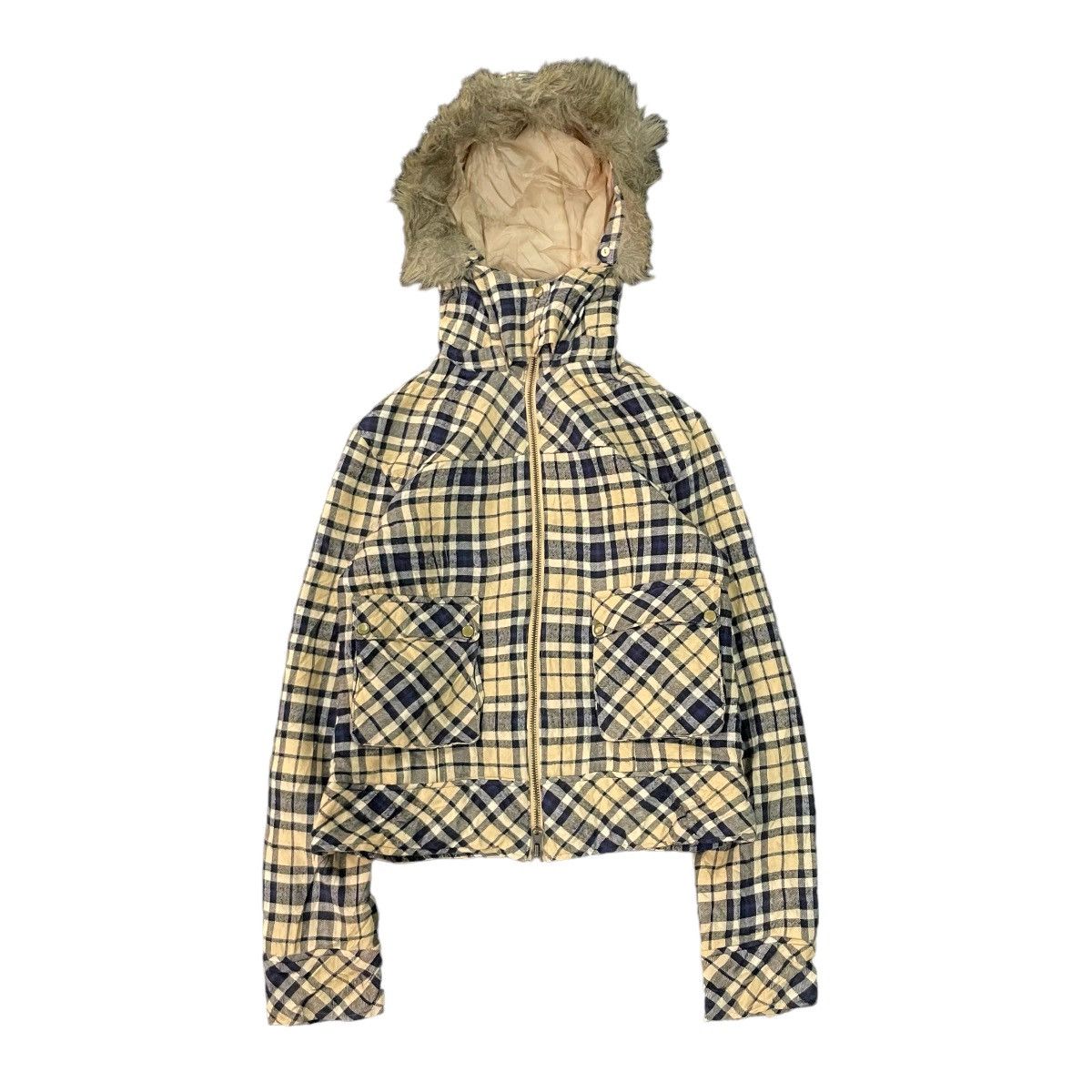 💥Japanese Brand GAL TEC Plaid Furr Hooded Jacket Lgb Style