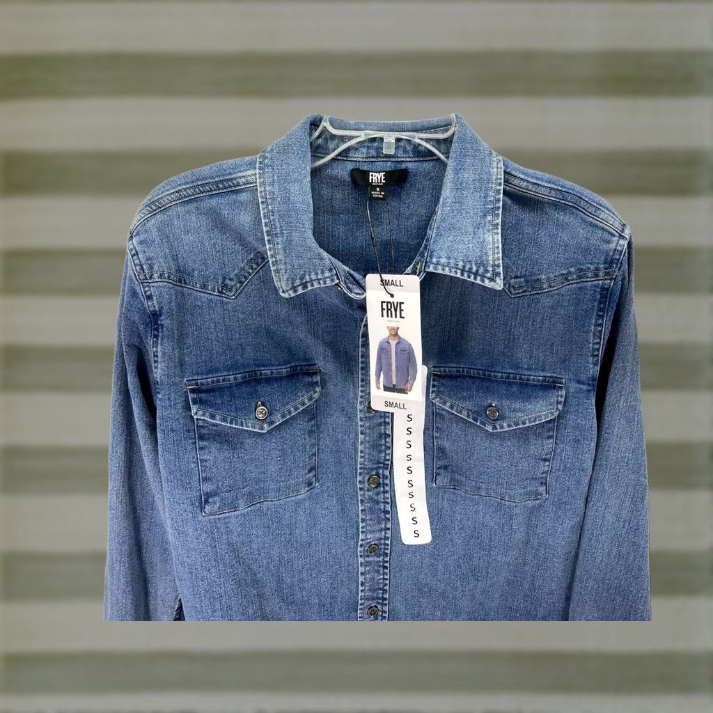 Frye Frye Denim Shirt Men Size Small Blue Button Long Sleeve Stretch Medium Wash NWT Shirt Size US S / EU 44-46 / 1 - 1 Thumbnail
