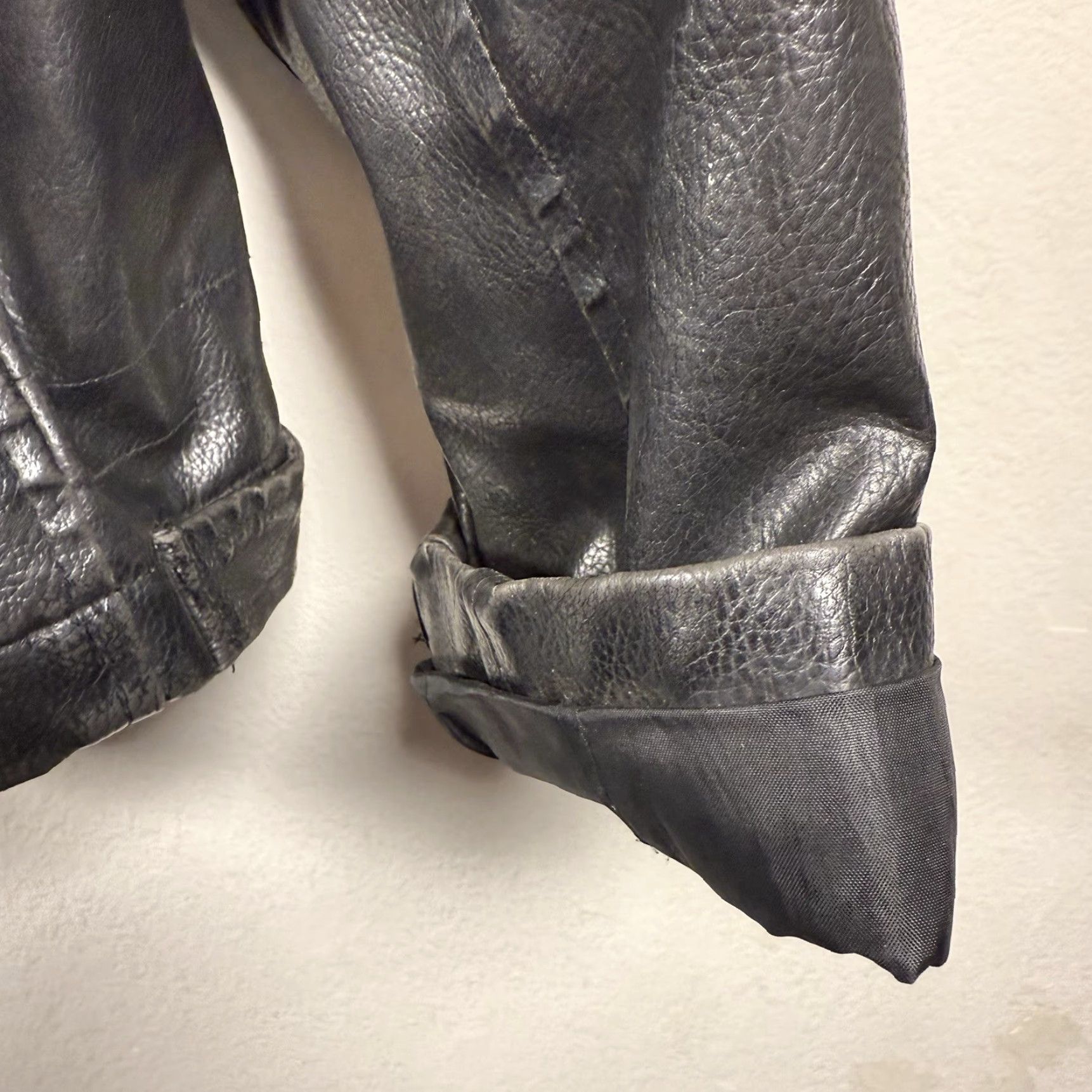 Carbon VINTAGE Carbon Biker Leather Jacket Mens XL Black Distressed Broken Zipper Zip Long Coat Style Riding Racing Walking Jacket Size US XL / EU 56 / 4 - 6 Thumbnail