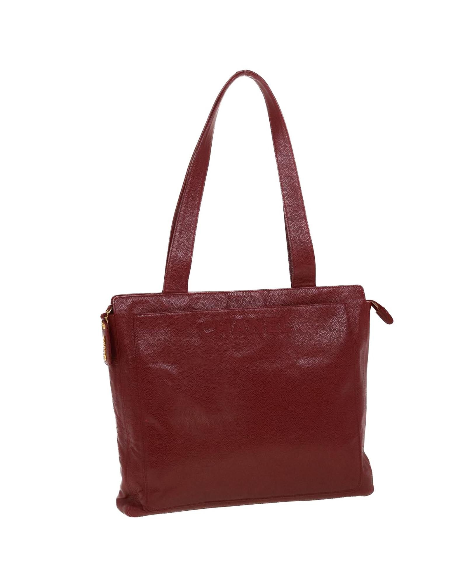 image of Chanel Luxurious Red Caviar Skin Shoulder Bag, Women's
