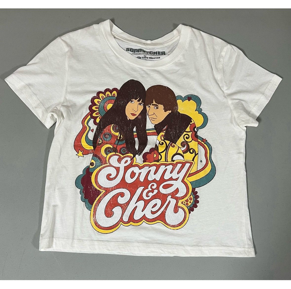 Band Tees White ‘Sonny and Cher’ Retro Graphic Tee Shirt Top Size S 🍄✨ Size S / US 4 / IT 40 - 1 Thumbnail