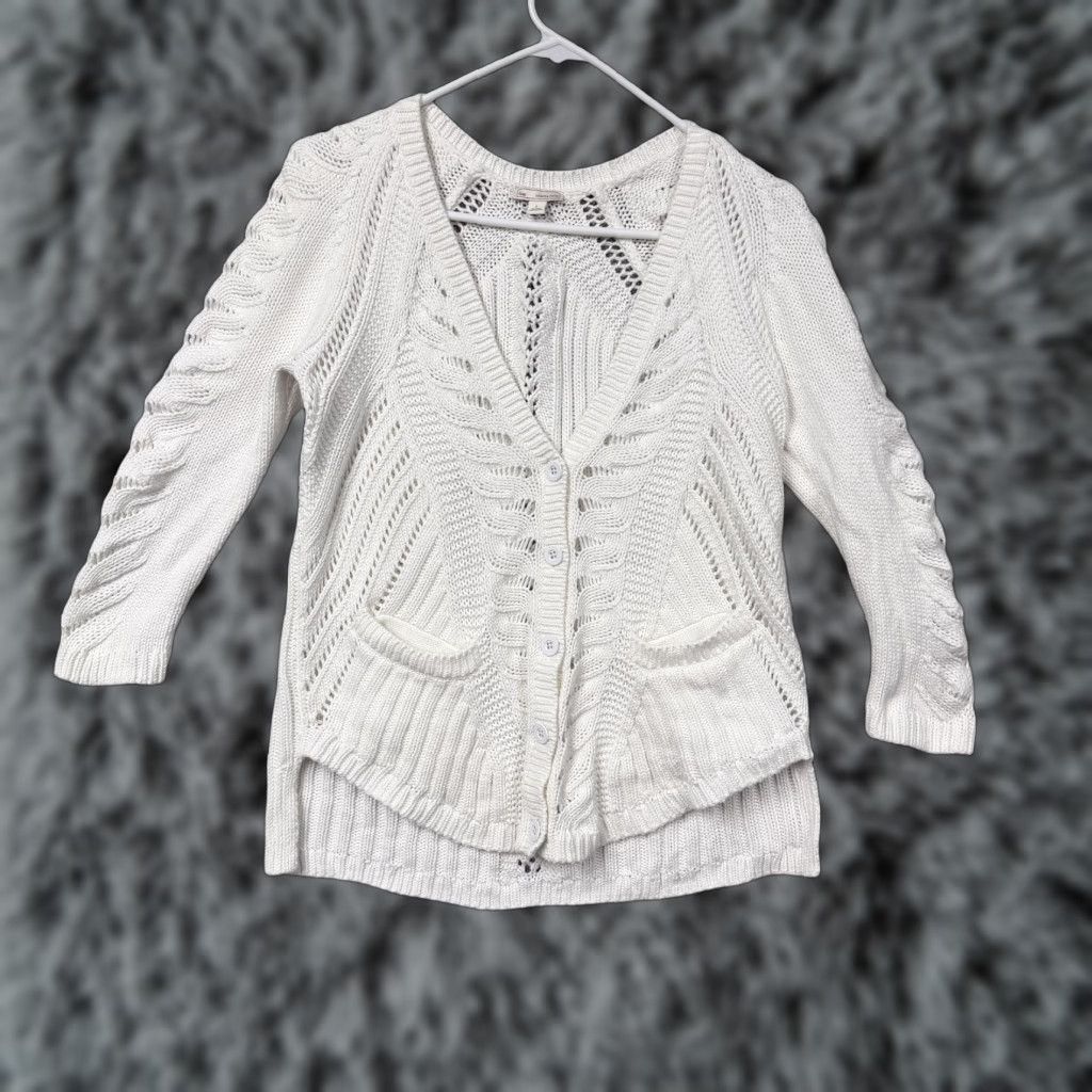 Gap VINTAGE Gap Cardigan Sweater Womens Small White Cable Knit Old Money Coastal Coquette Size S / US 4 / IT 40 - 1 Thumbnail