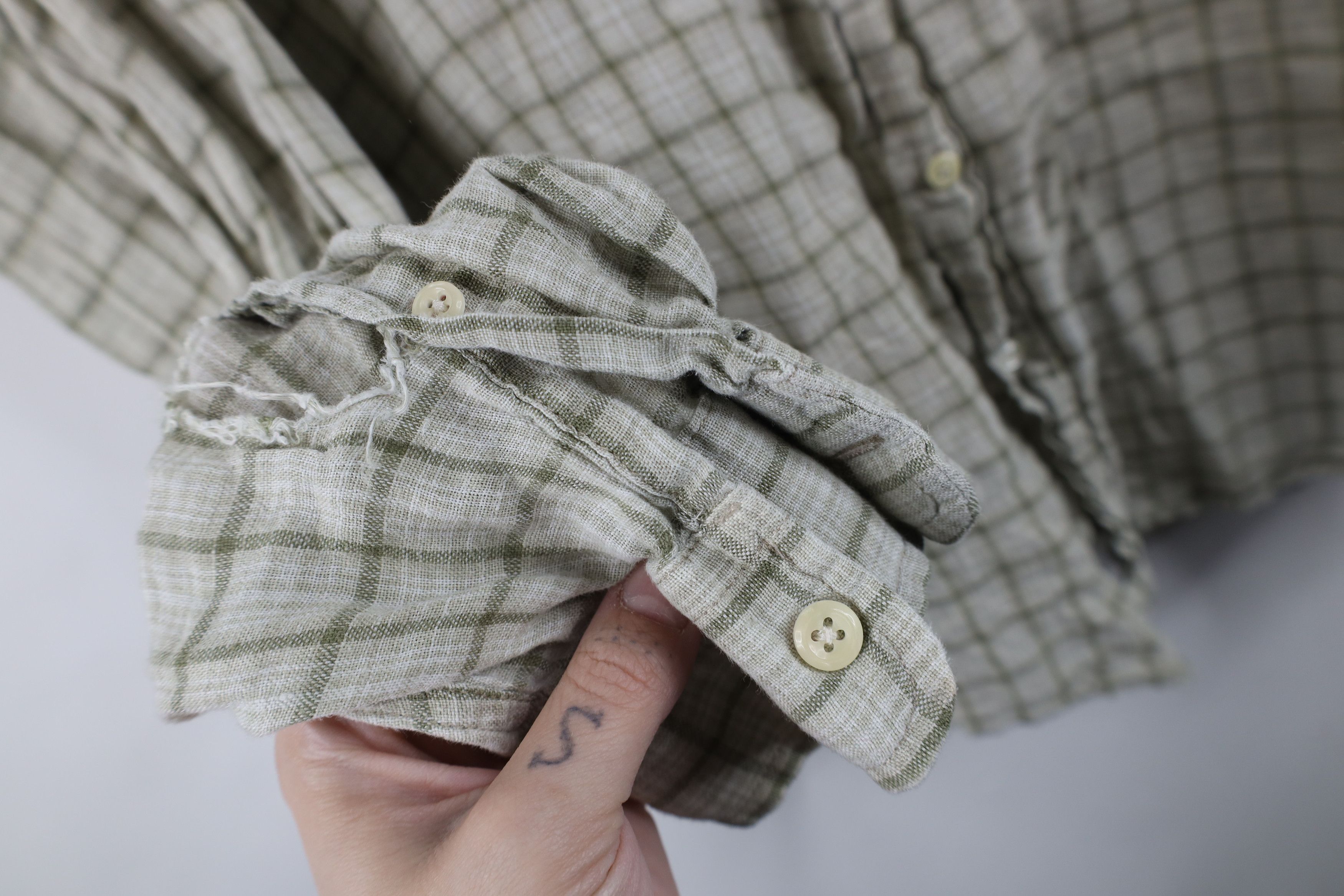 J.Crew Vintage J Crew Linen Collared Button Shirt Green Plaid Size US XL / EU 56 / 4 - 8 Thumbnail